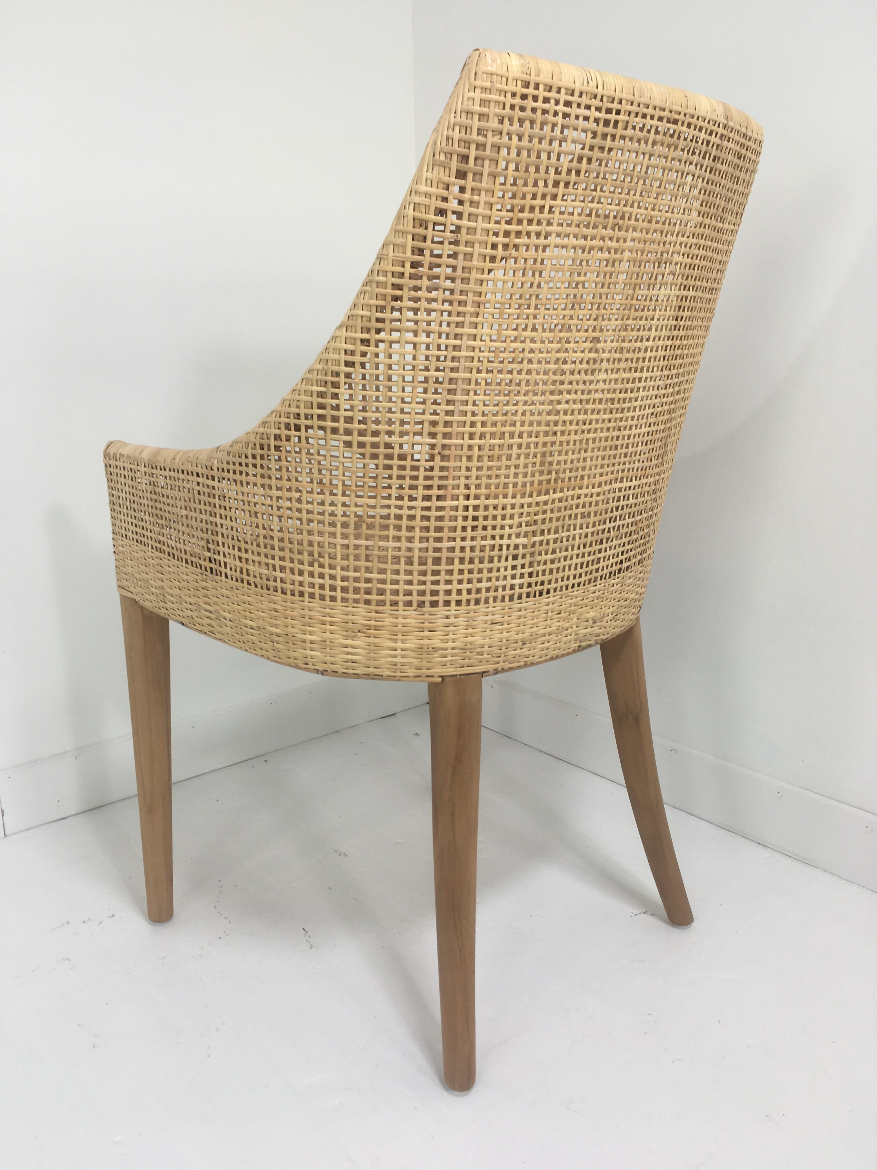 French Rattan and Wooden Set of Six Armchairs For Sale