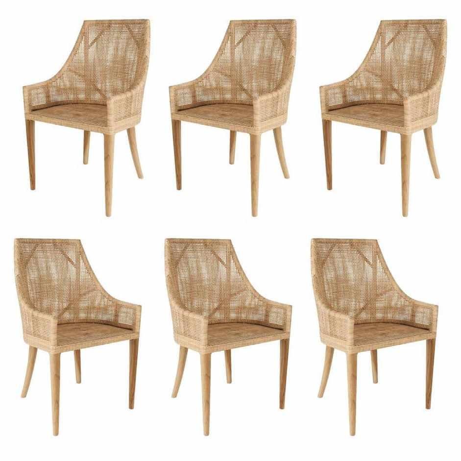 Rattan and Wooden Set of Six Armchairs 1