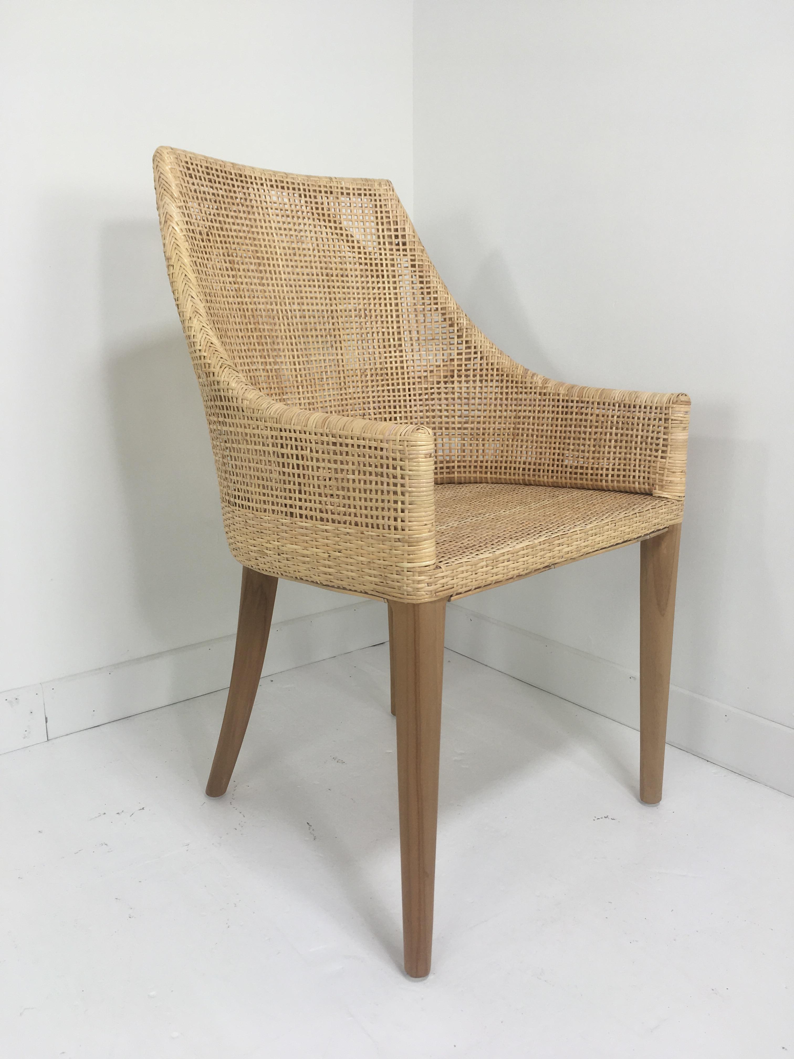 Rattan and Wooden Set of Six Armchairs For Sale 1
