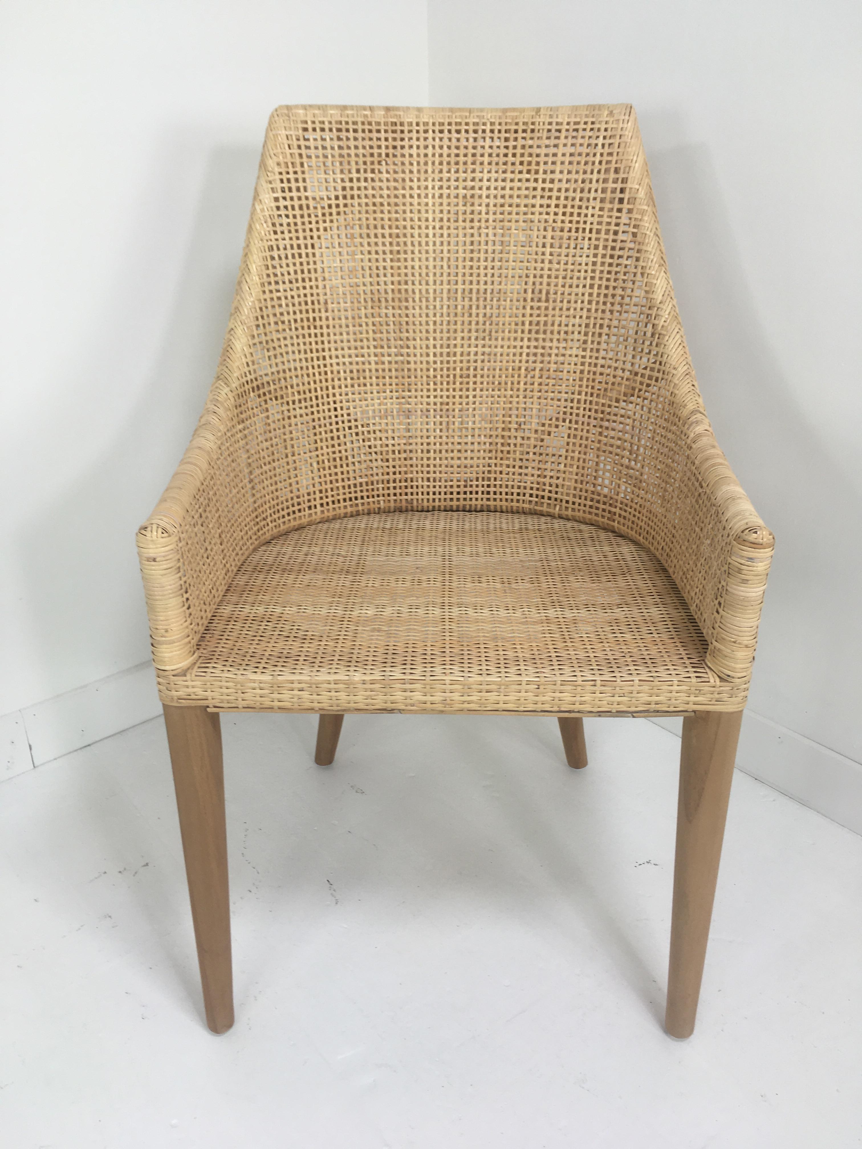 Rattan and Wooden Set of Six Armchairs For Sale 2