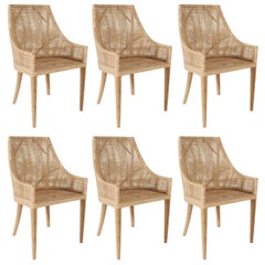 Set di sei poltrone in rattan e legno French Design