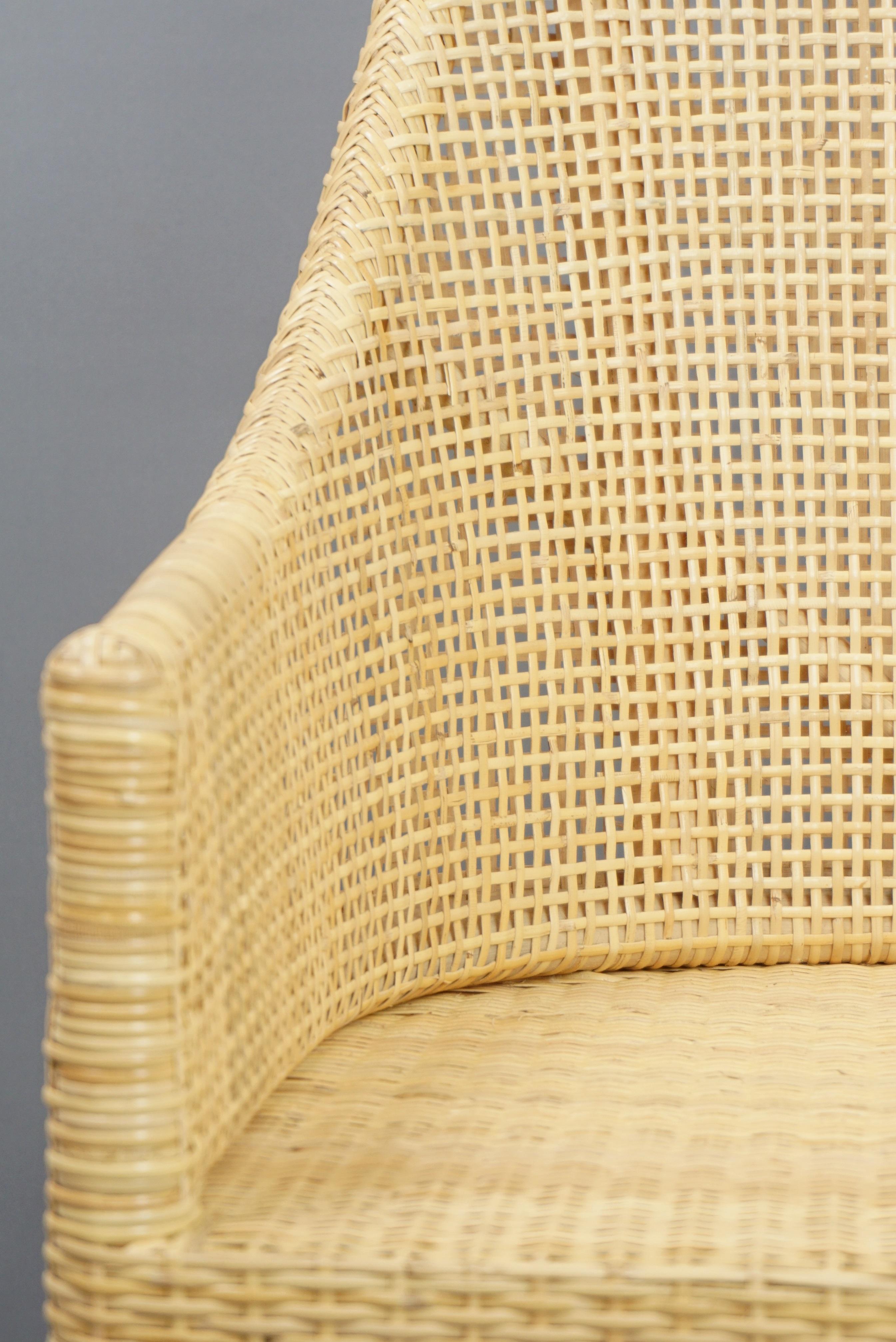 Set aus sechs Esszimmerstühlen aus Rattan und Holz, französisches Design im Angebot 9