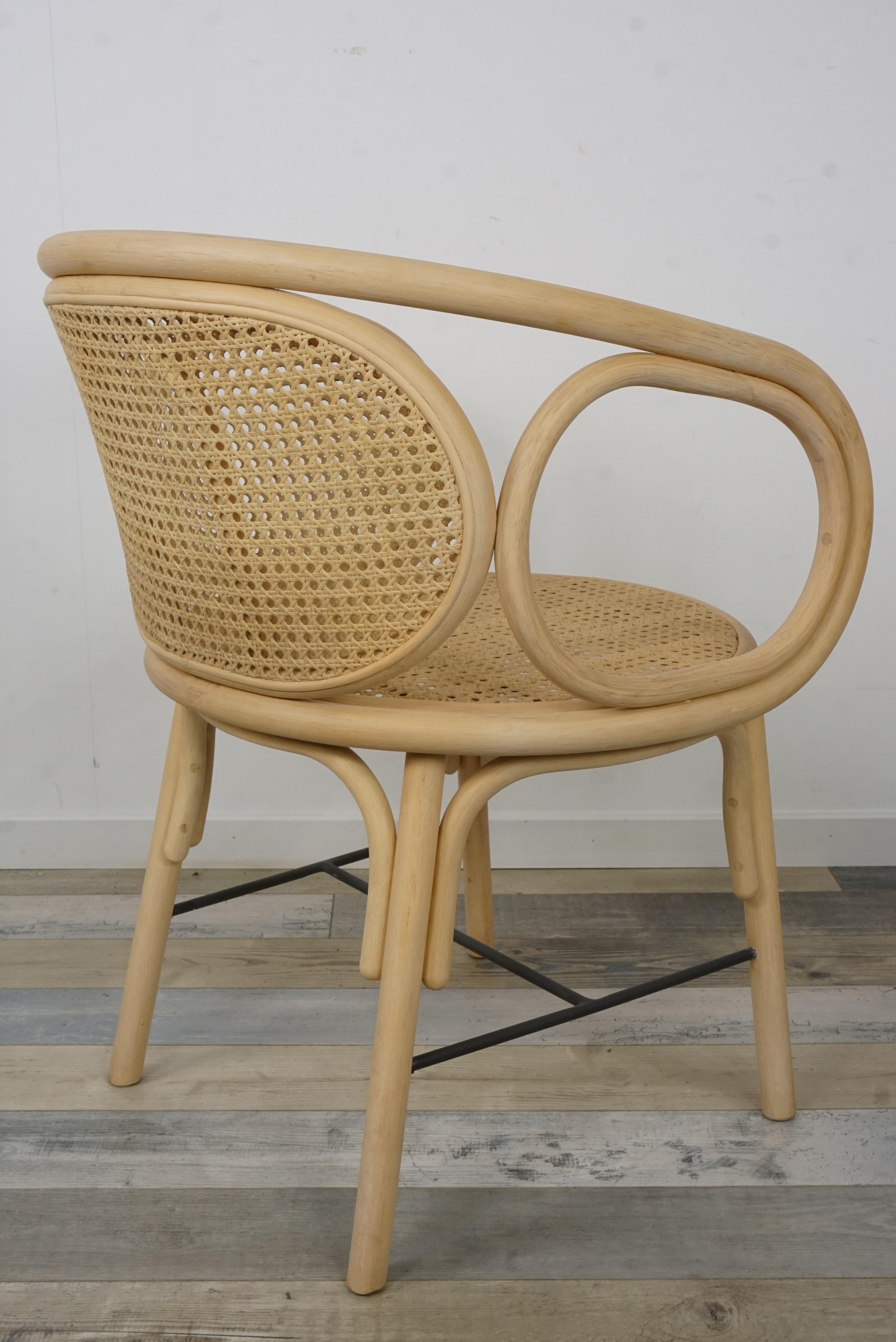 Rattan and Woven Cane Armchair French Modern Design In New Condition In Tourcoing, FR