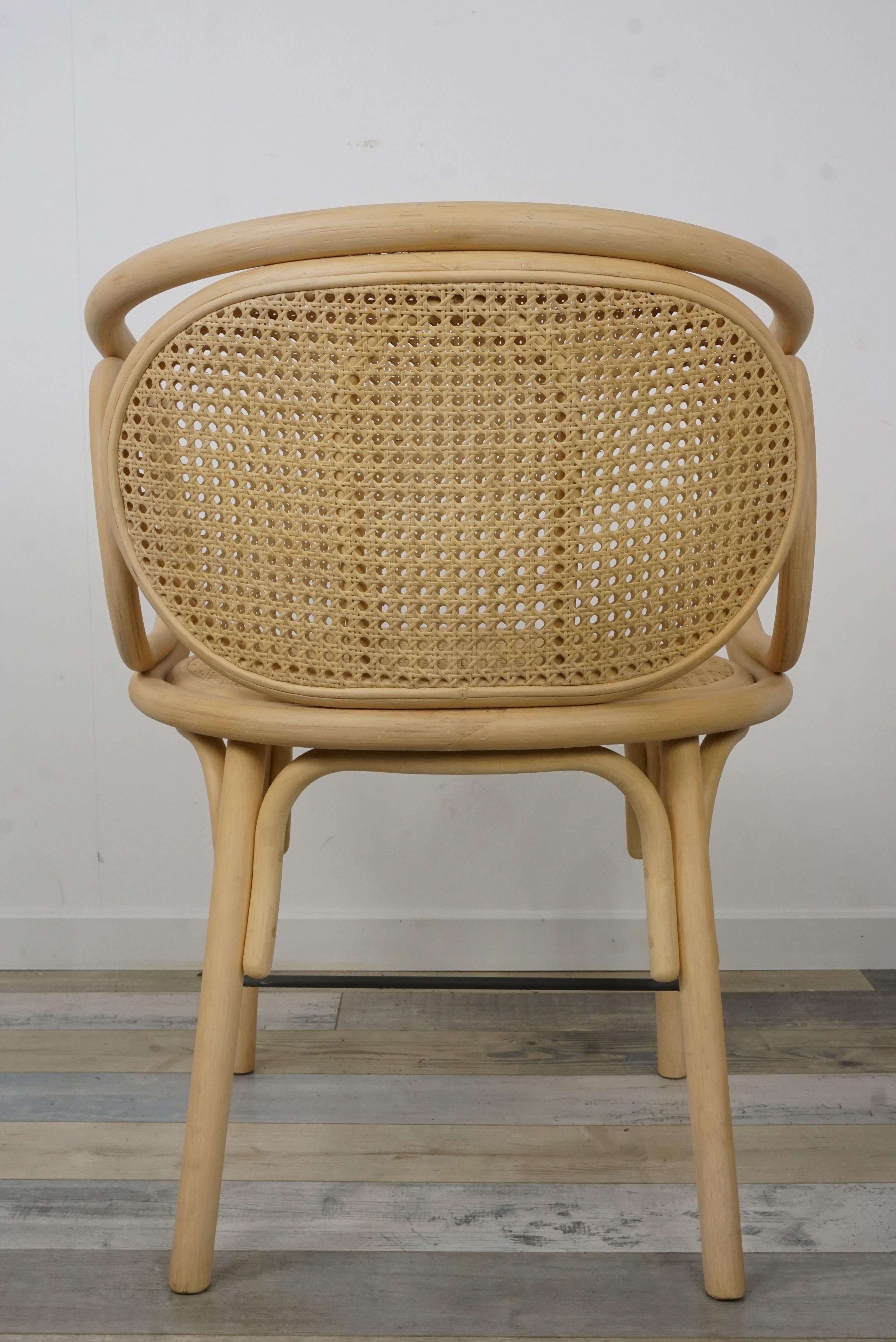 Contemporary Rattan and Woven Cane Armchair French Modern Design