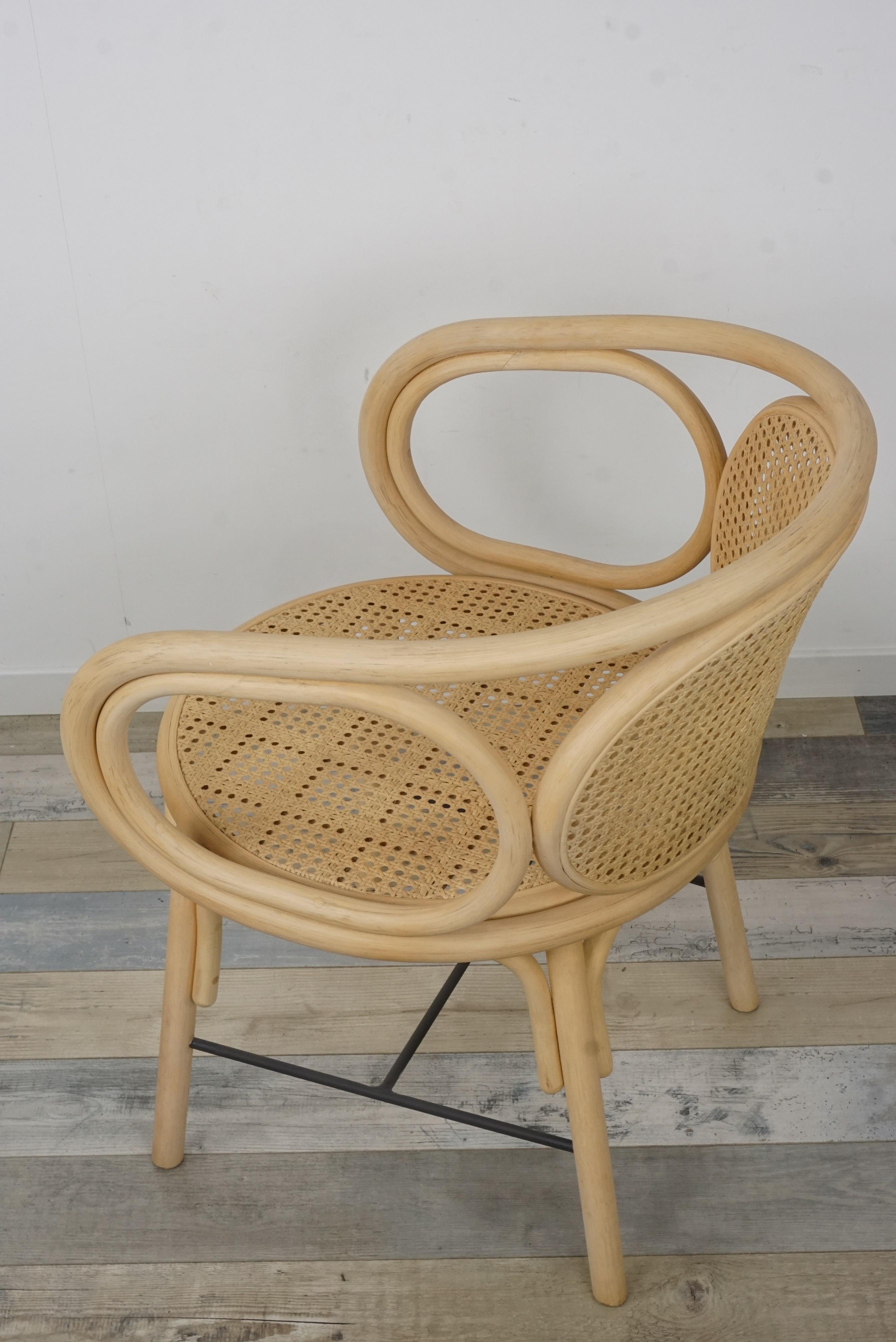 Wicker Rattan and Woven Cane Armchair French Modern Design