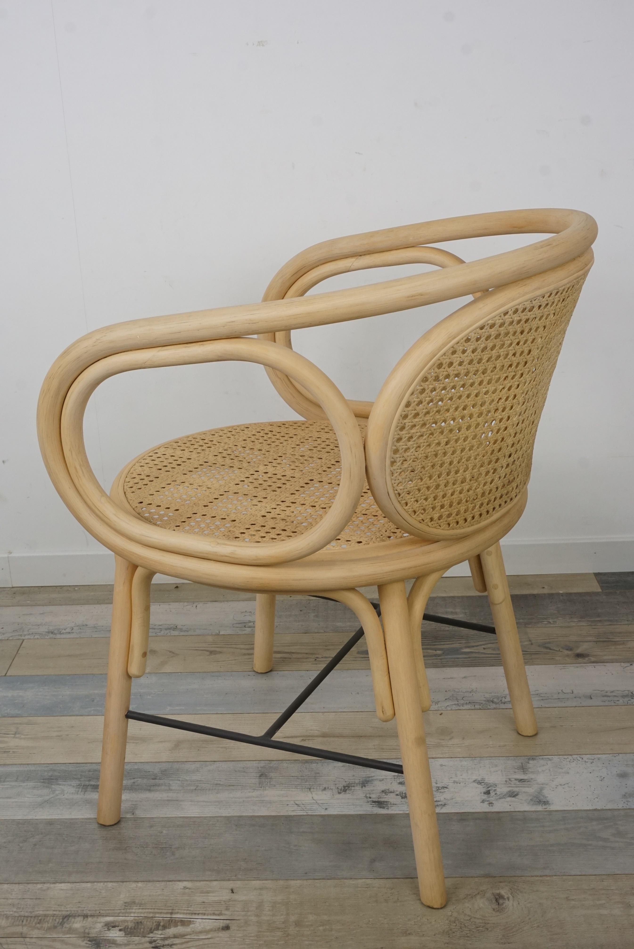 Rattan and Woven Cane Armchair French Modern Design 1