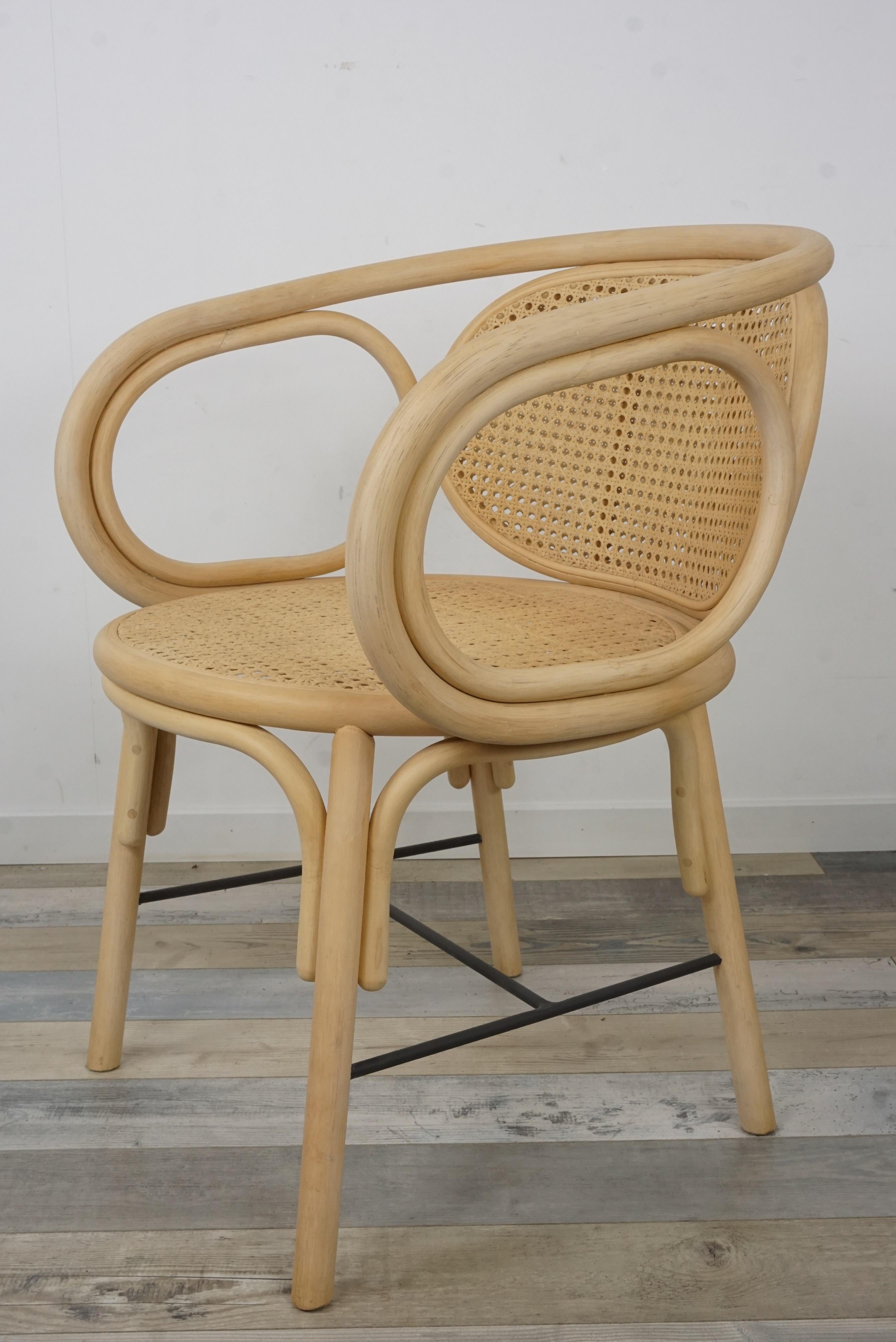 Rattan and Woven Cane Armchair French Modern Design 3