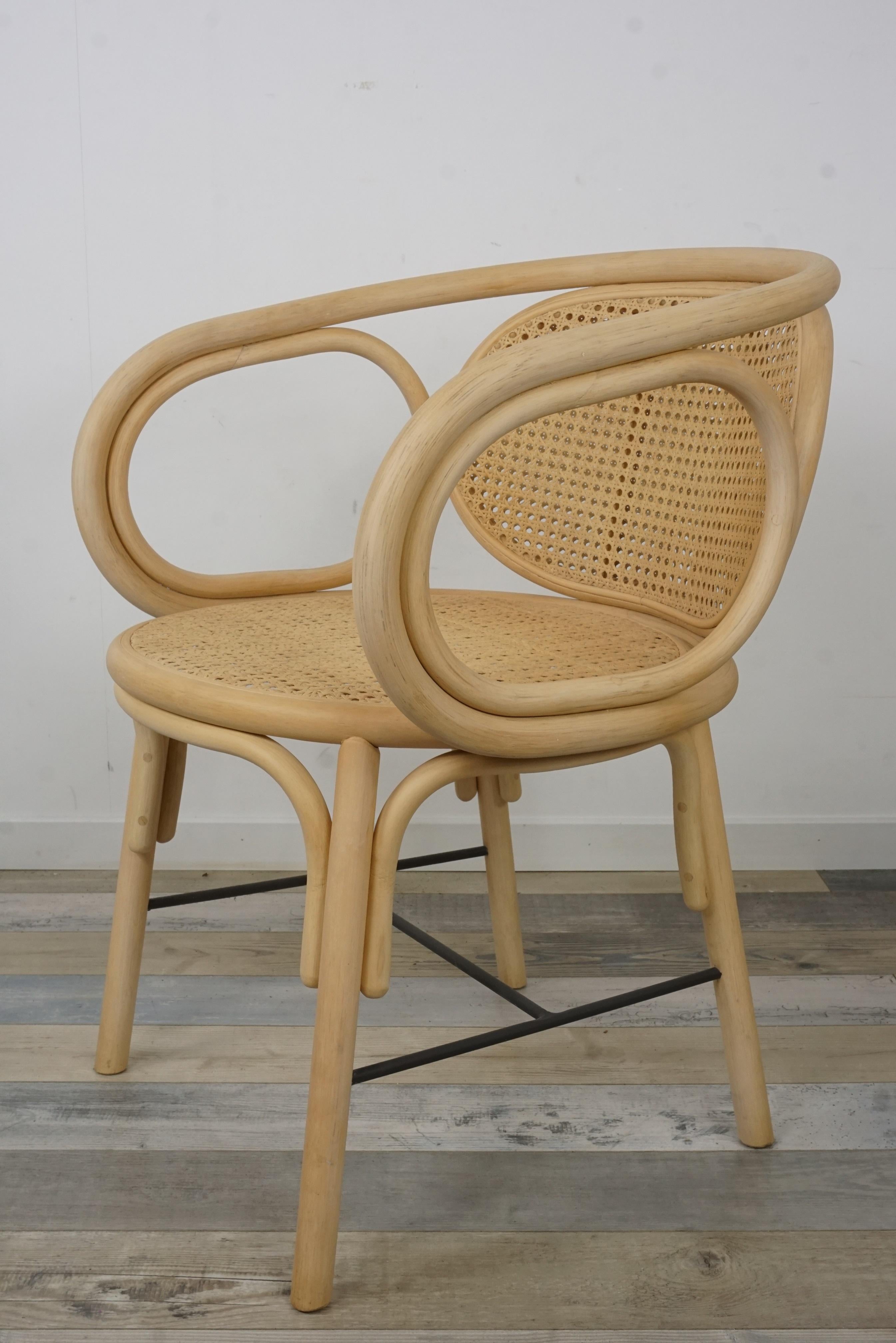 Rattan and Woven Cane Armchair French Modern Design 4