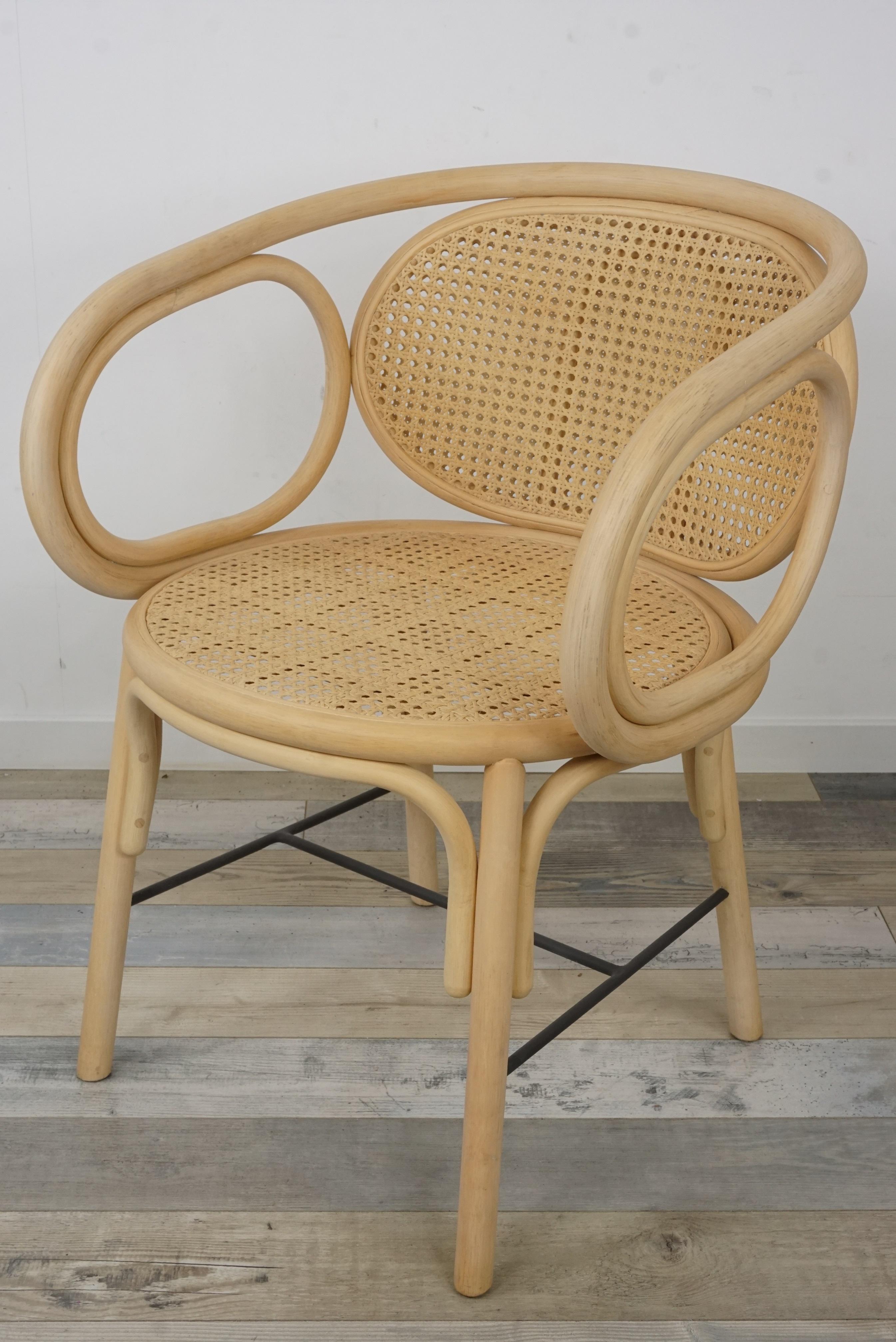 Rattan and Woven Cane Armchair French Modern Design 6