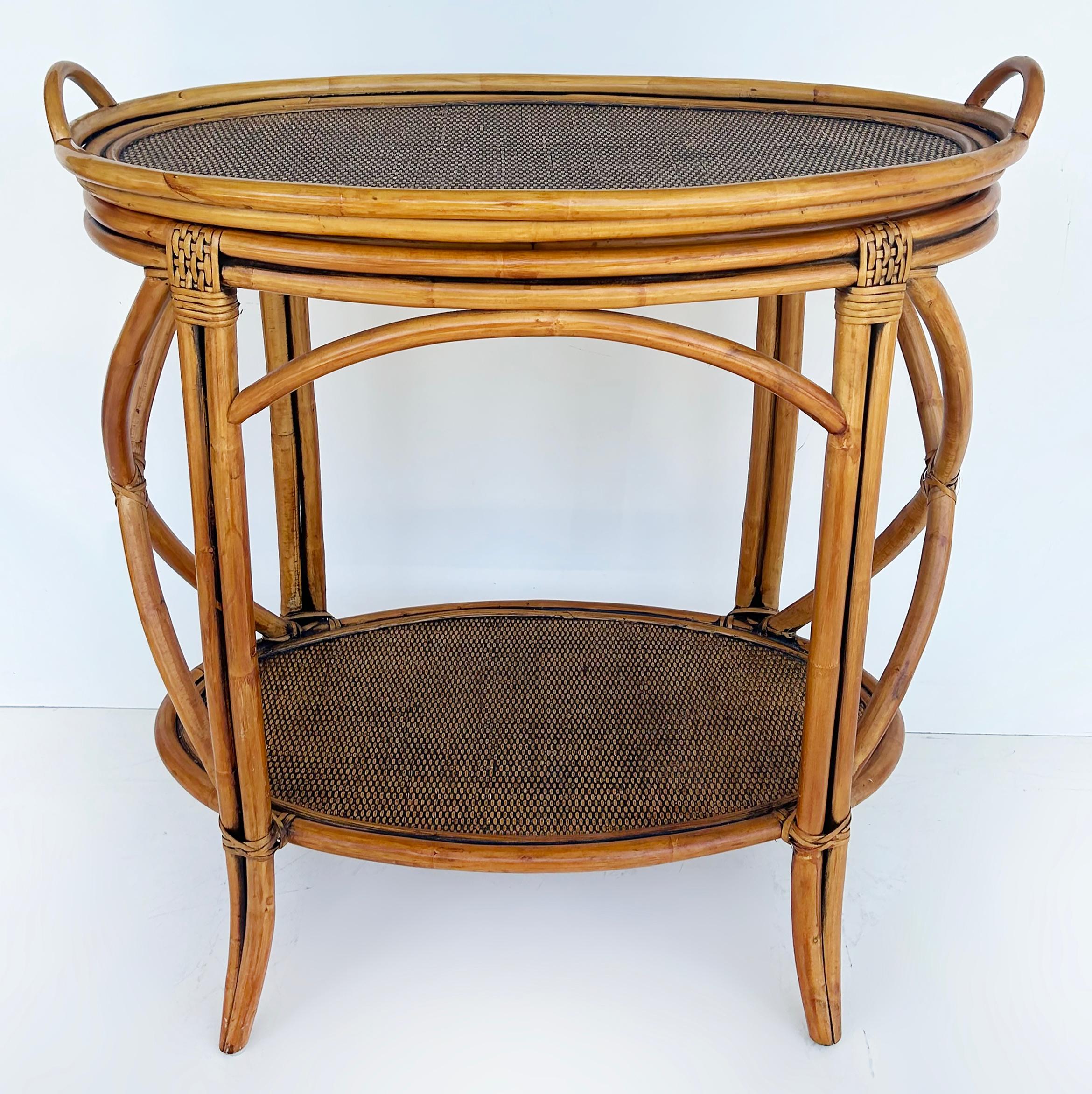 Rattan and Woven Grasscloth Oval Removable Tray Top Table  For Sale 6