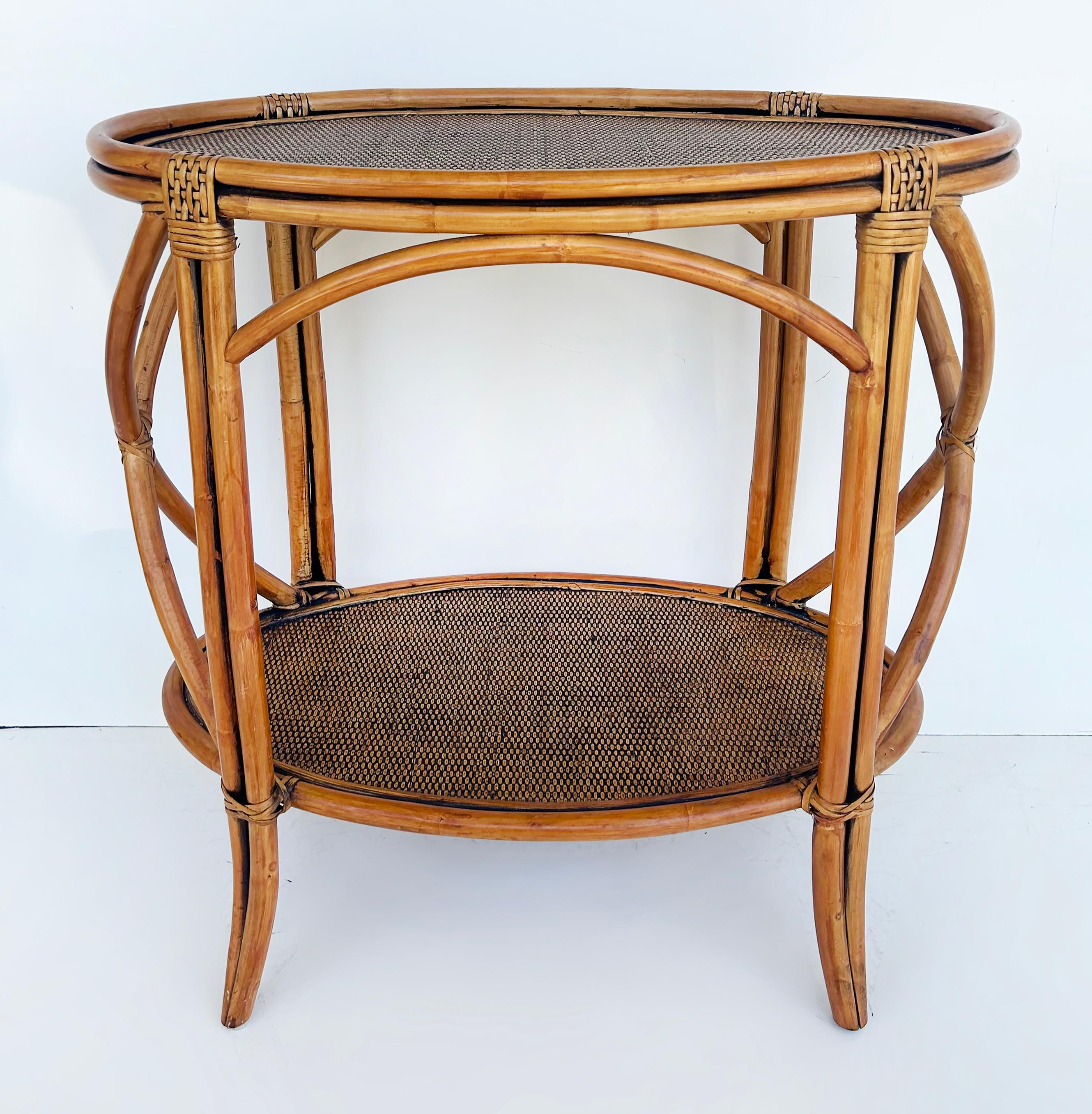 Rattan and Woven Grasscloth Oval Removable Tray Top Table  For Sale 1