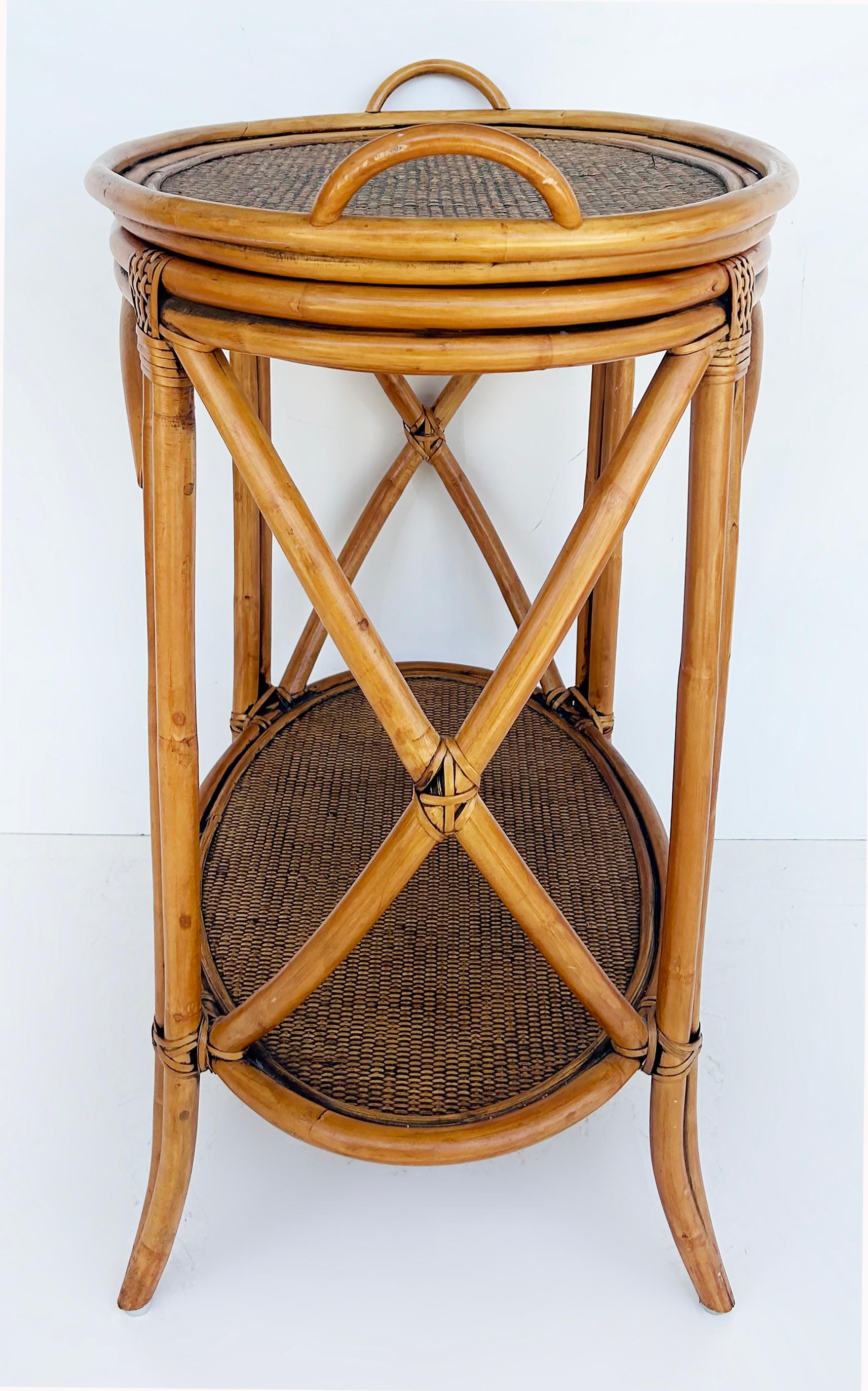 Rattan and Woven Grasscloth Oval Removable Tray Top Table  For Sale 3