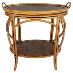 Vintage Rattan and Woven Grasscloth Oval Removable Tray Top Table 