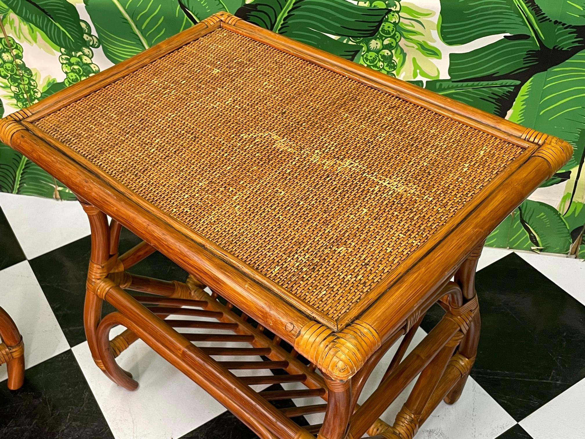 Rattan and Woven Wicker Magazine Rack End Tables For Sale 2
