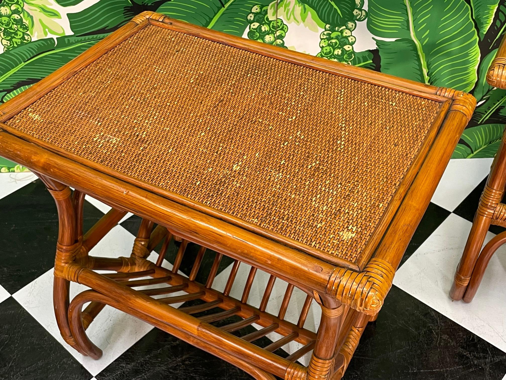 Rattan and Woven Wicker Magazine Rack End Tables For Sale 3