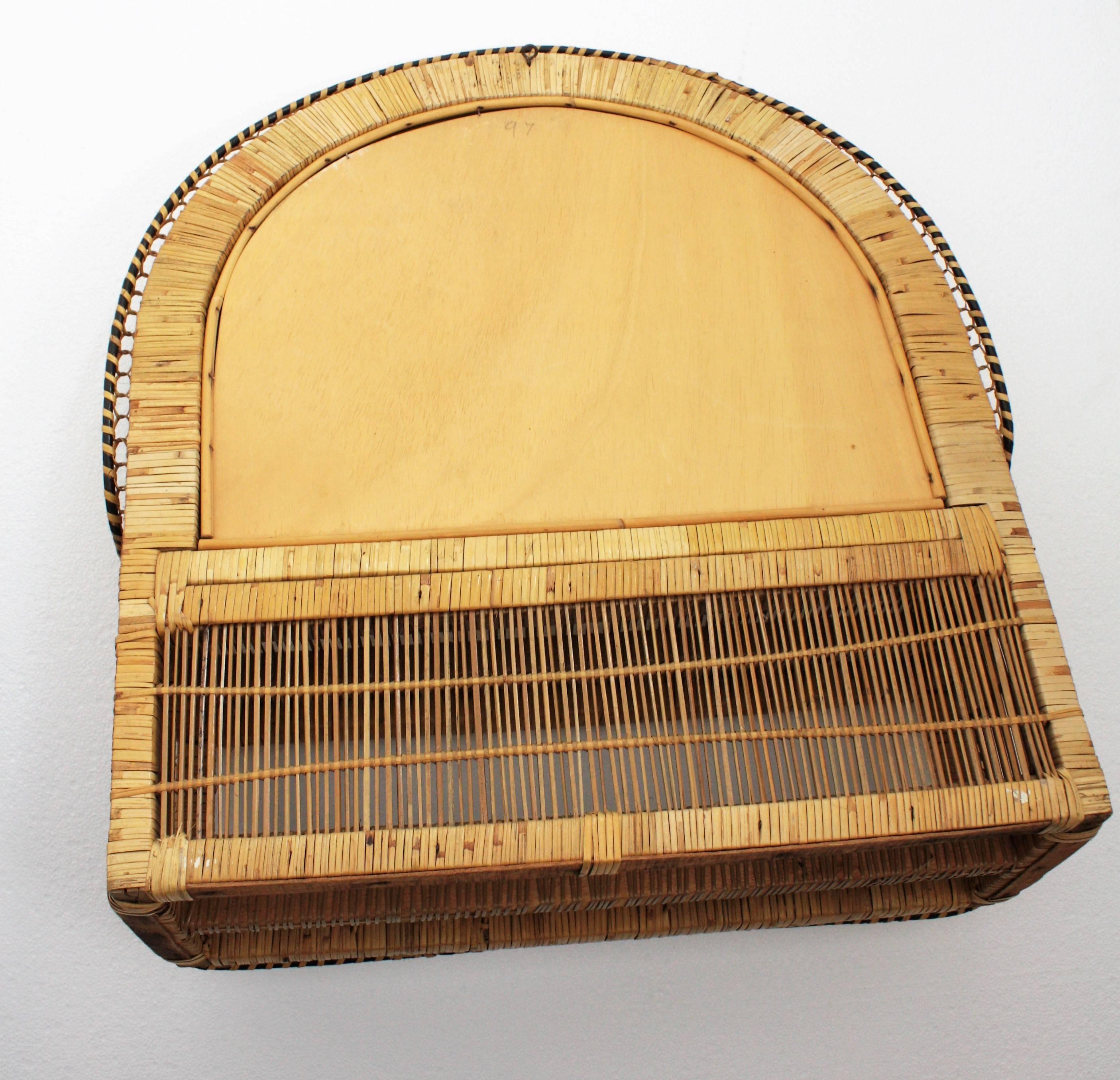 Rattan Woven Wicker Wall Mirror with Shelf, 1970s For Sale 2