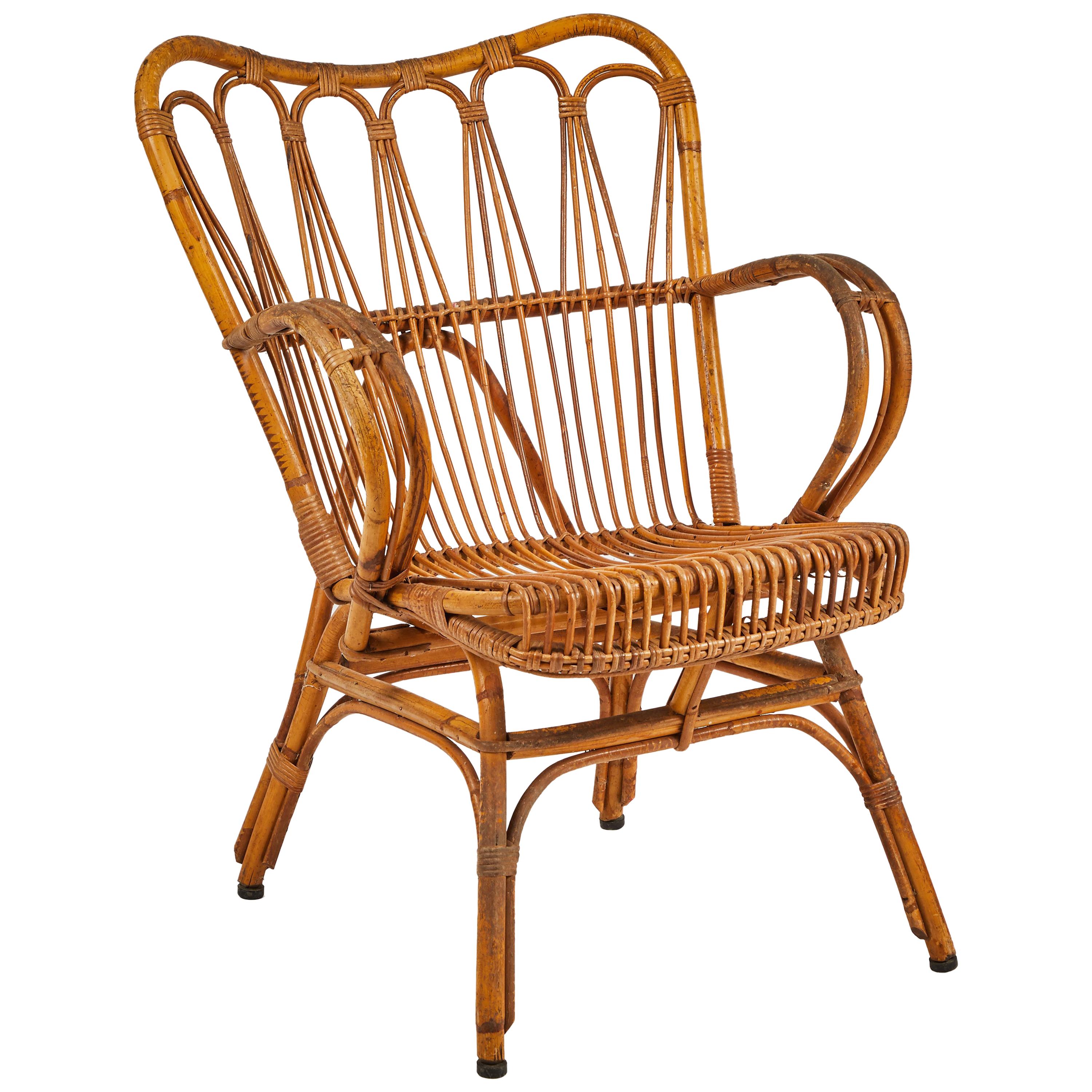 Mid Century French Rattan Arm Chair