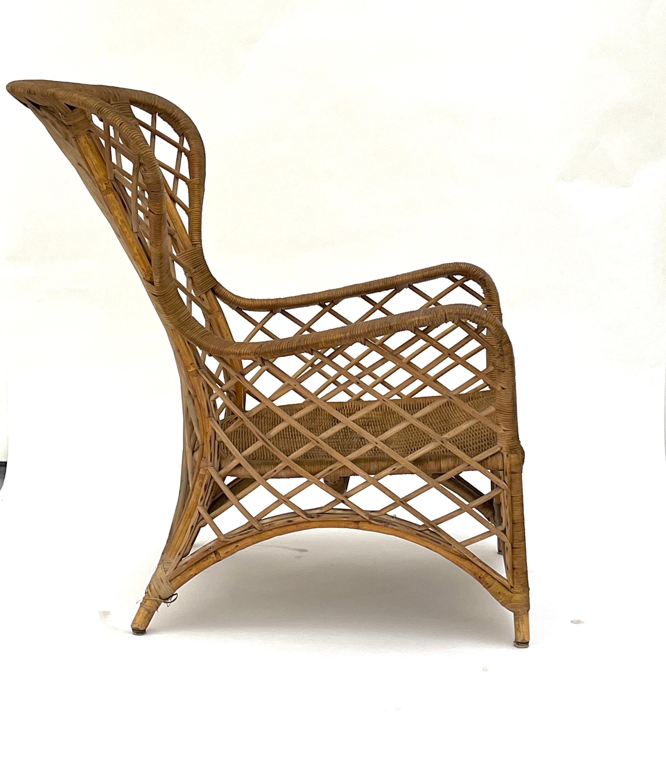 French Rattan Lounge Chair (Footrest) Attributed to Louis Sognot, Chevallier, 1952 For Sale