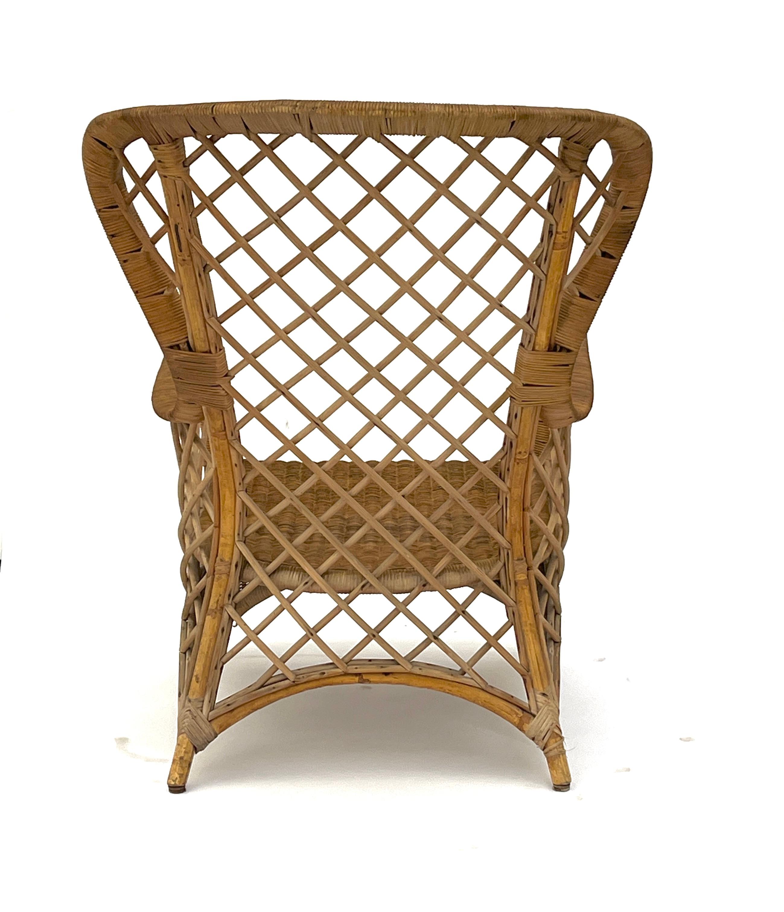 Rattan Lounge Chair (Footrest) Attributed to Louis Sognot, Chevallier, 1952 In Excellent Condition For Sale In PARIS, FR