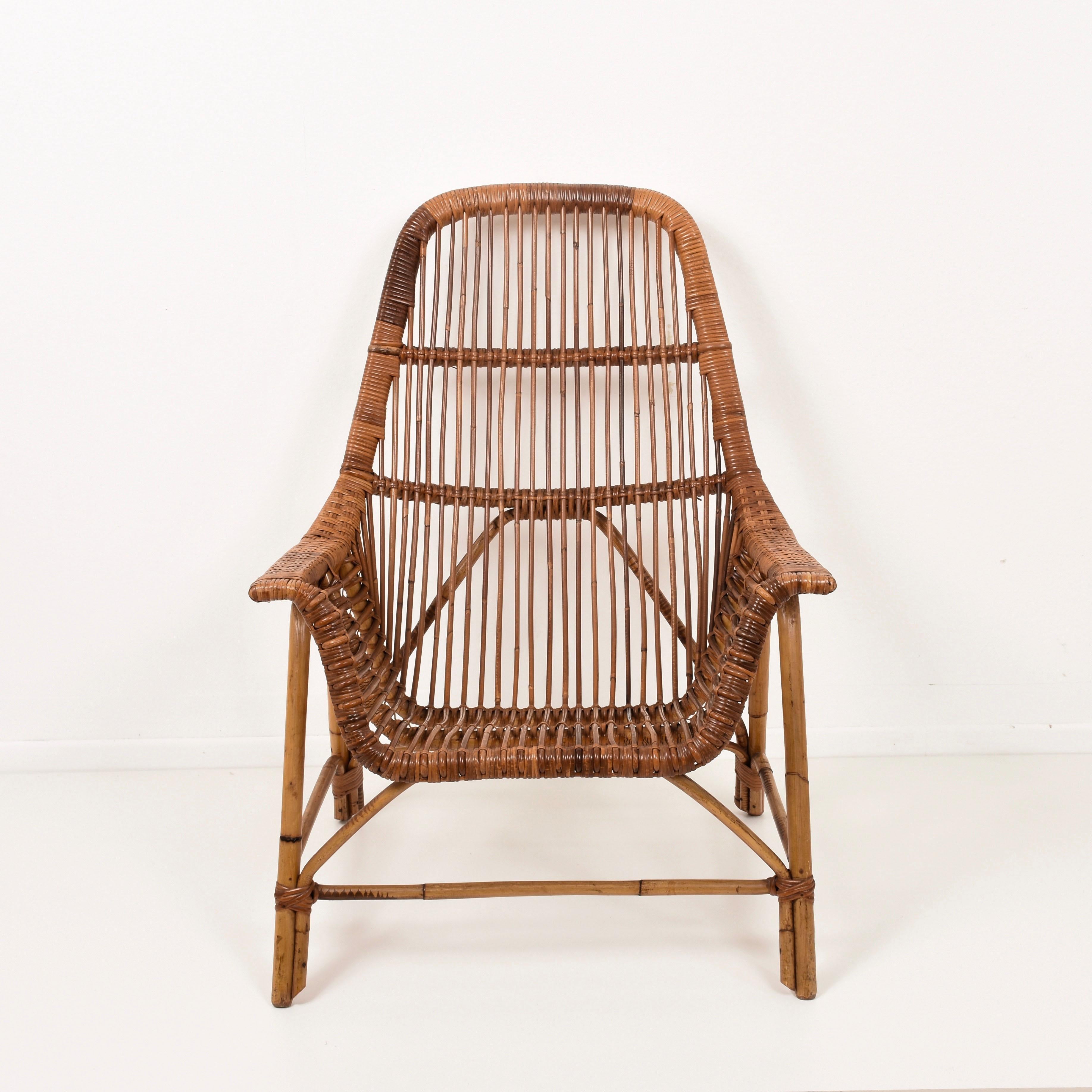 Mid-Century Modern Rattan Armchair by George Coslin for Gervasoni, Italy, 1950s