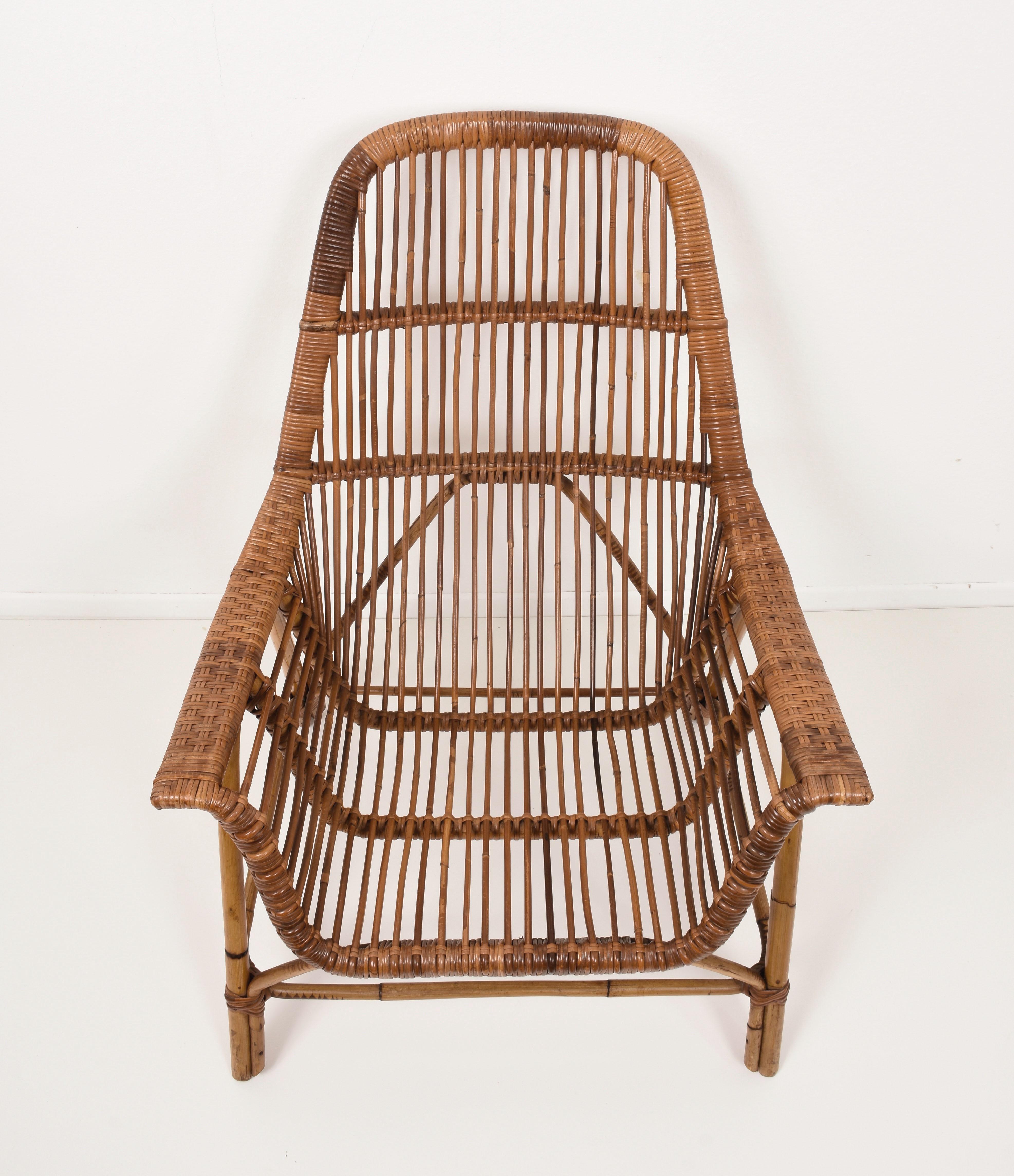 Italian Rattan Armchair by George Coslin for Gervasoni, Italy, 1950s