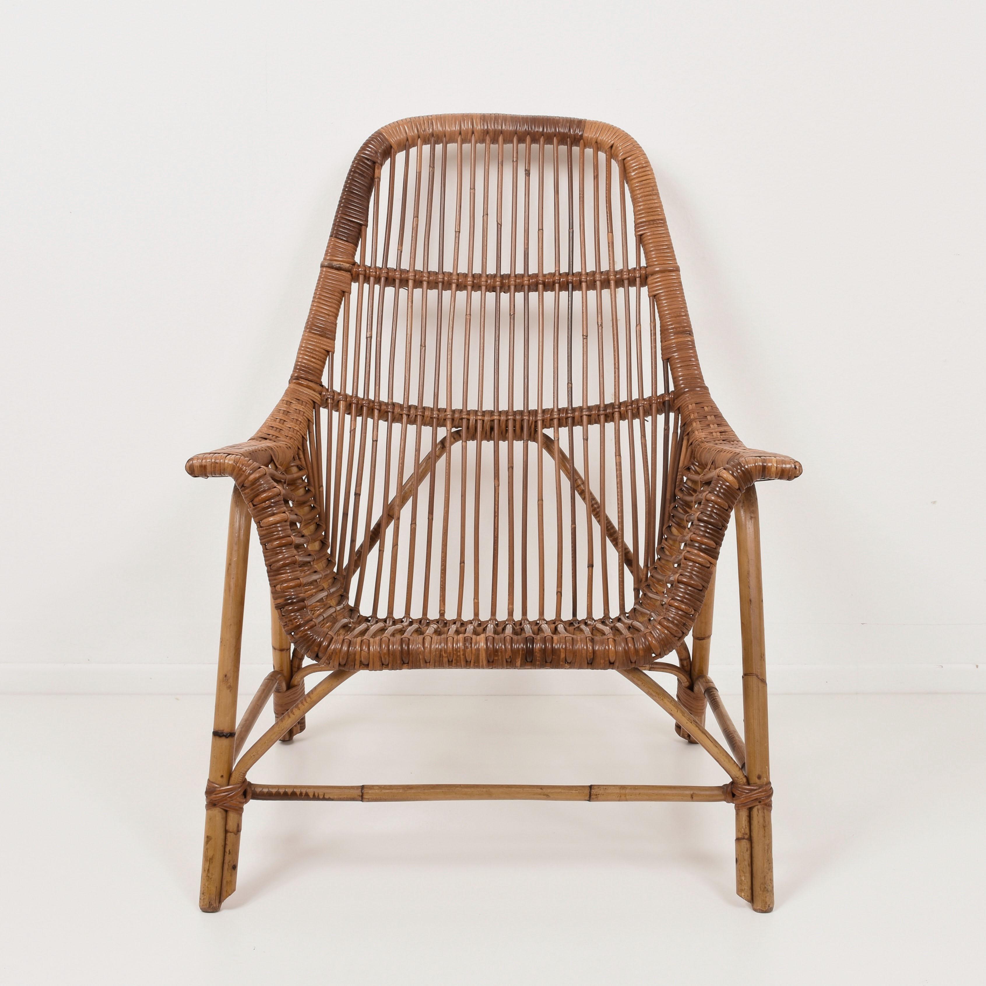 Rattan Armchair by George Coslin for Gervasoni, Italy, 1950s In Excellent Condition In Roma, IT