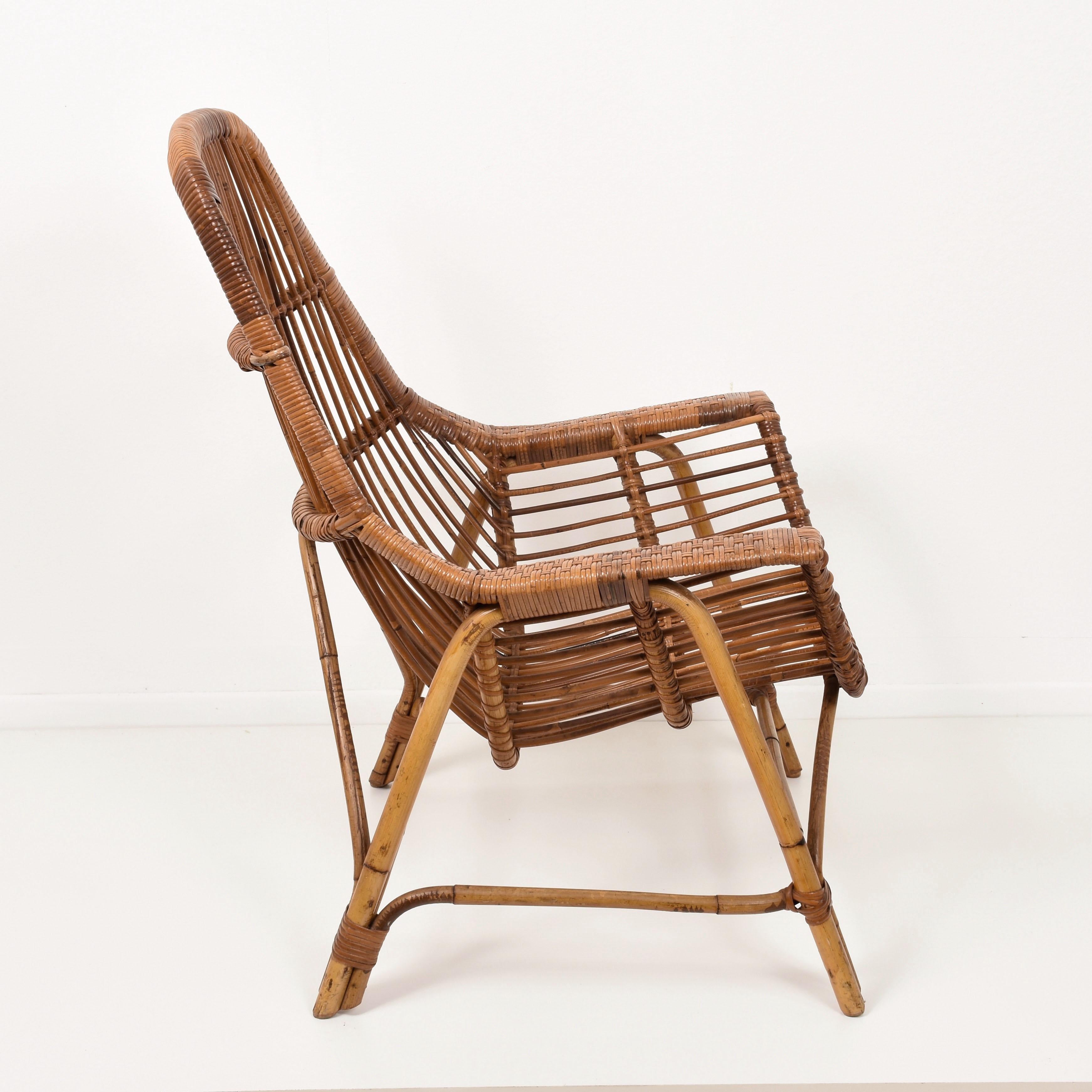 Bamboo Rattan Armchair by George Coslin for Gervasoni, Italy, 1950s