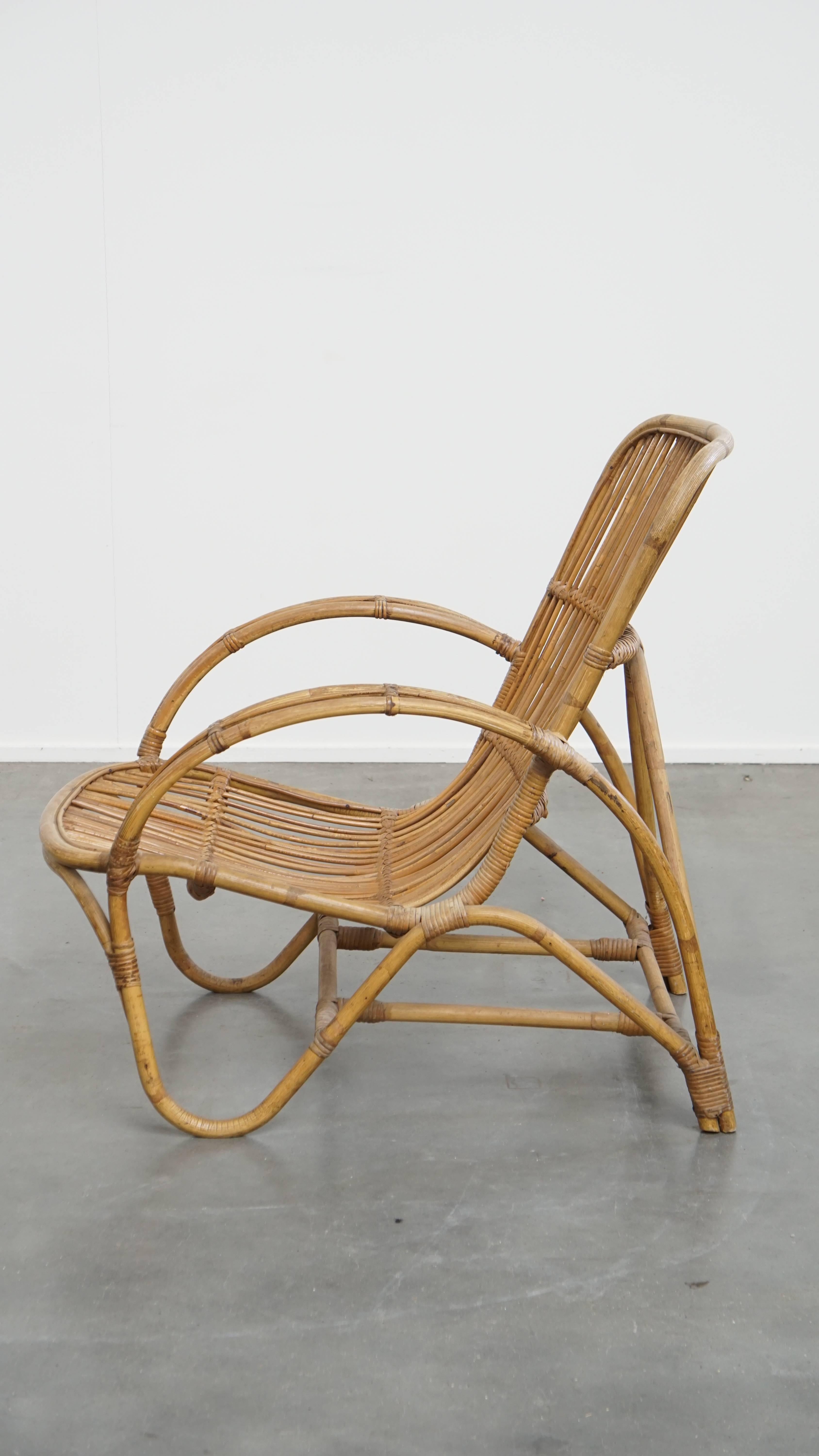 Rattan Armchair by Rohé Noordwolde, 1950 In Fair Condition For Sale In Harderwijk, NL
