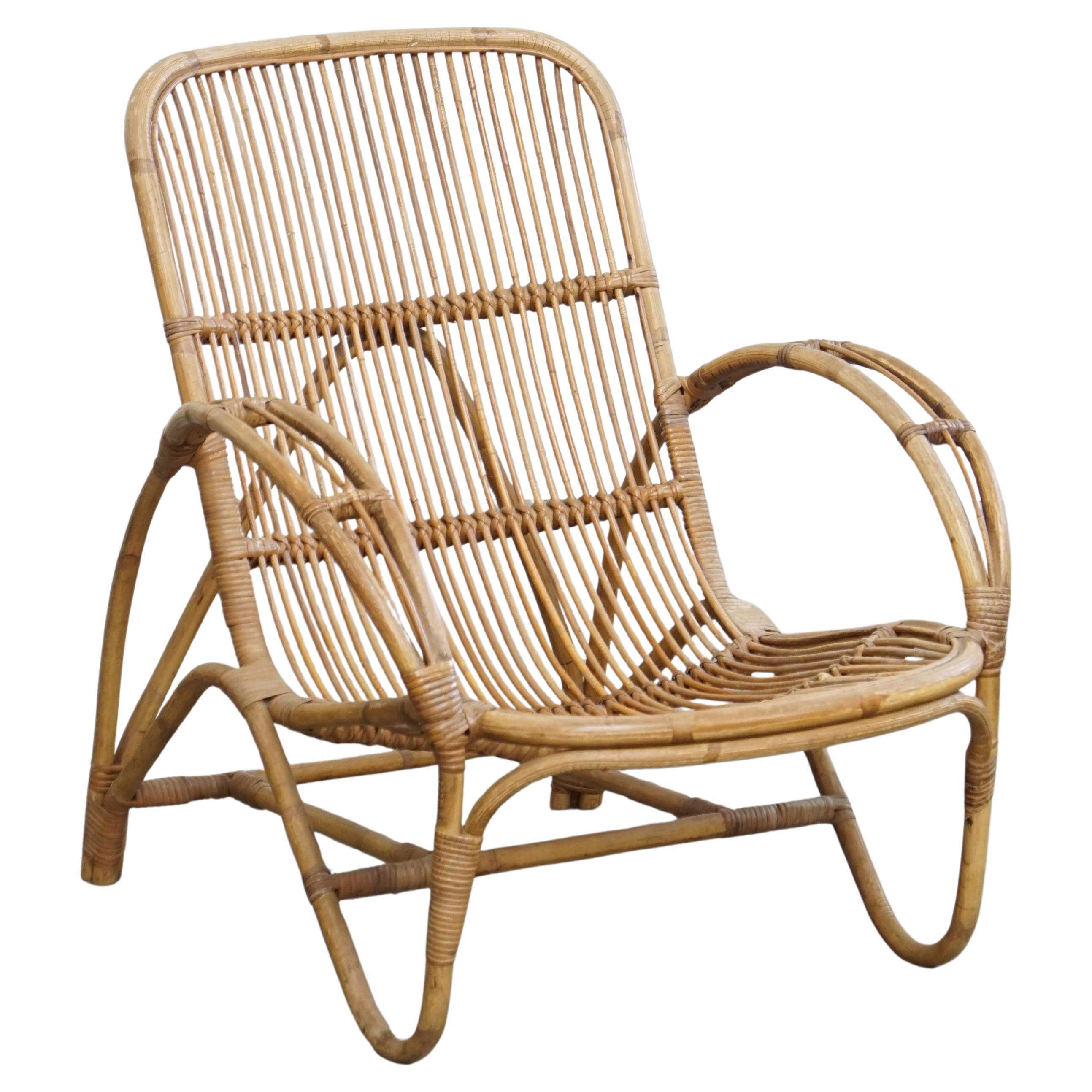 Rattan Armchair by Rohé Noordwolde, 1950 For Sale