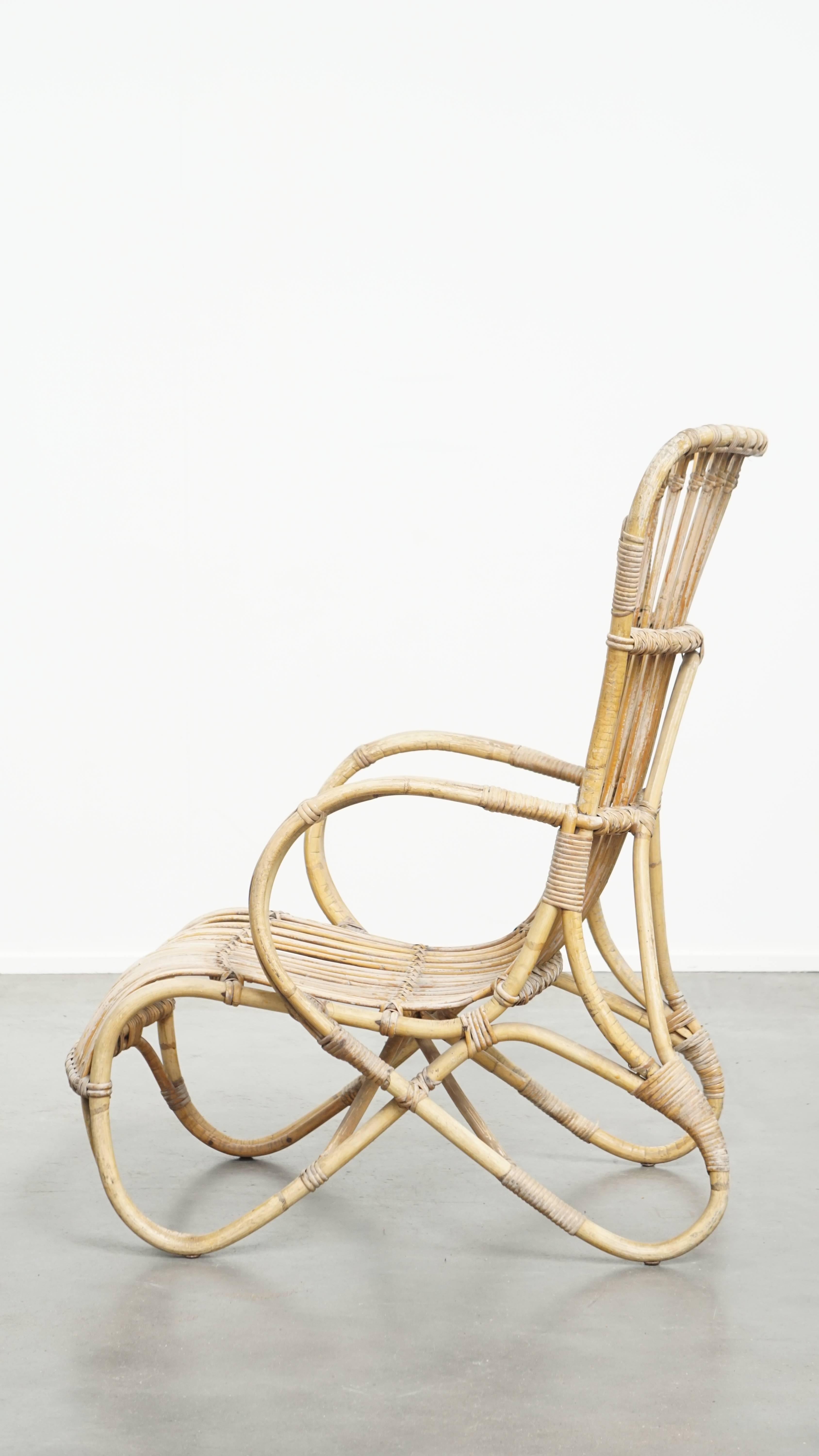 Sillón de ratán de los años 50 con respaldo alto en Bastante bueno estado para la venta en Harderwijk, NL