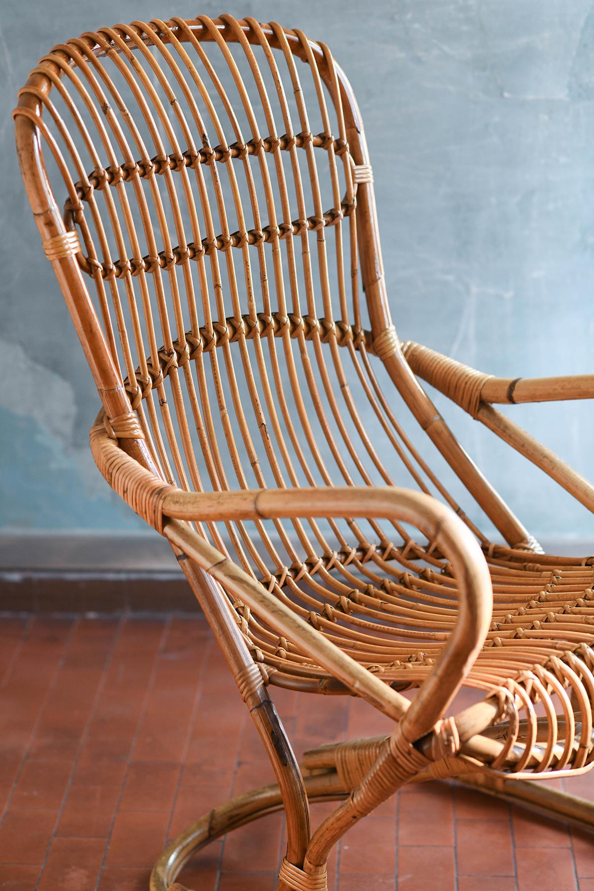 Late 20th Century Rattan armchair, Italy 1970 For Sale