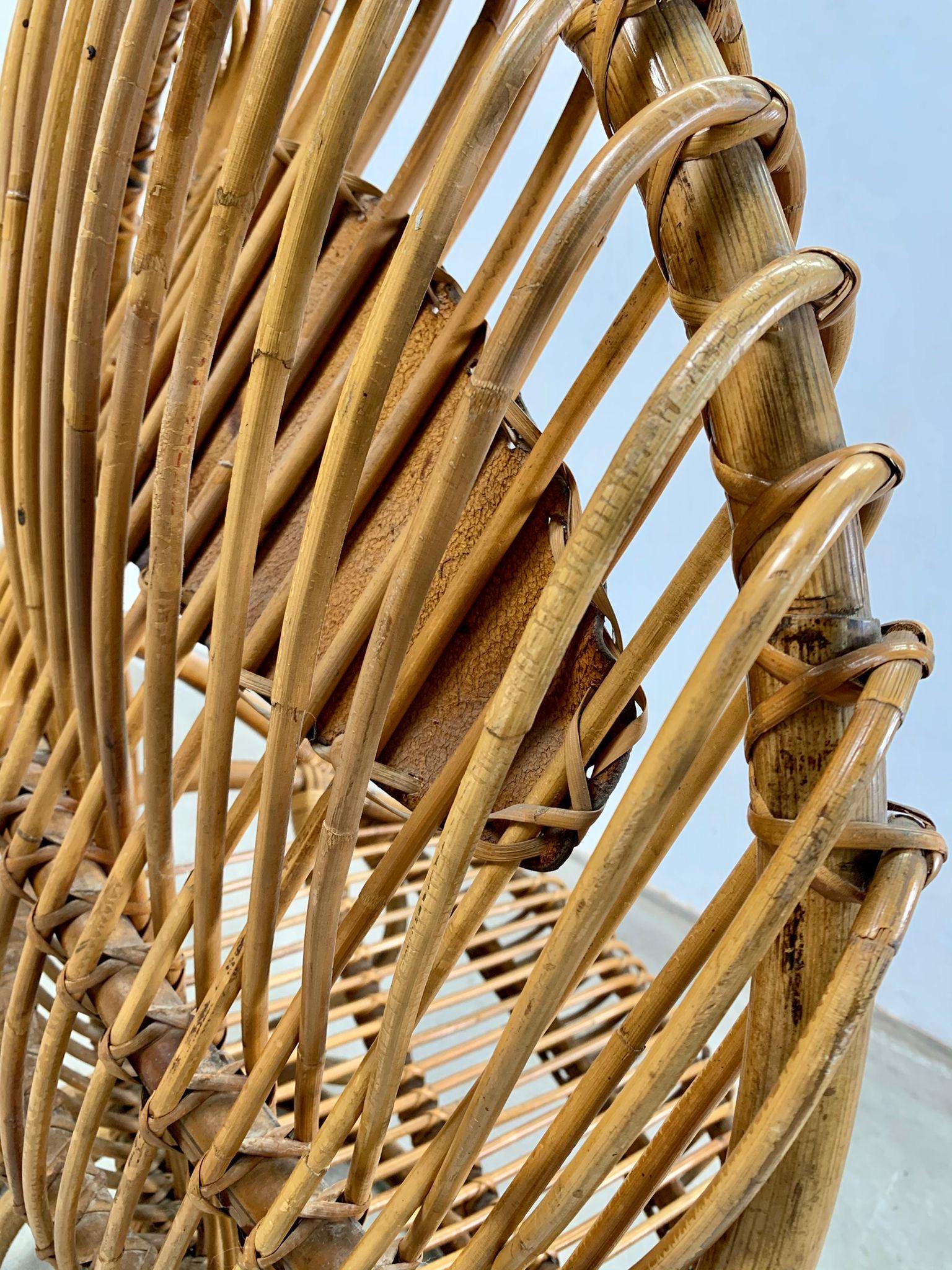 Rattan armchair mod. Tre cerchi by Tito Agnoli for Bonacina, Italy, 1960s in vendita 5