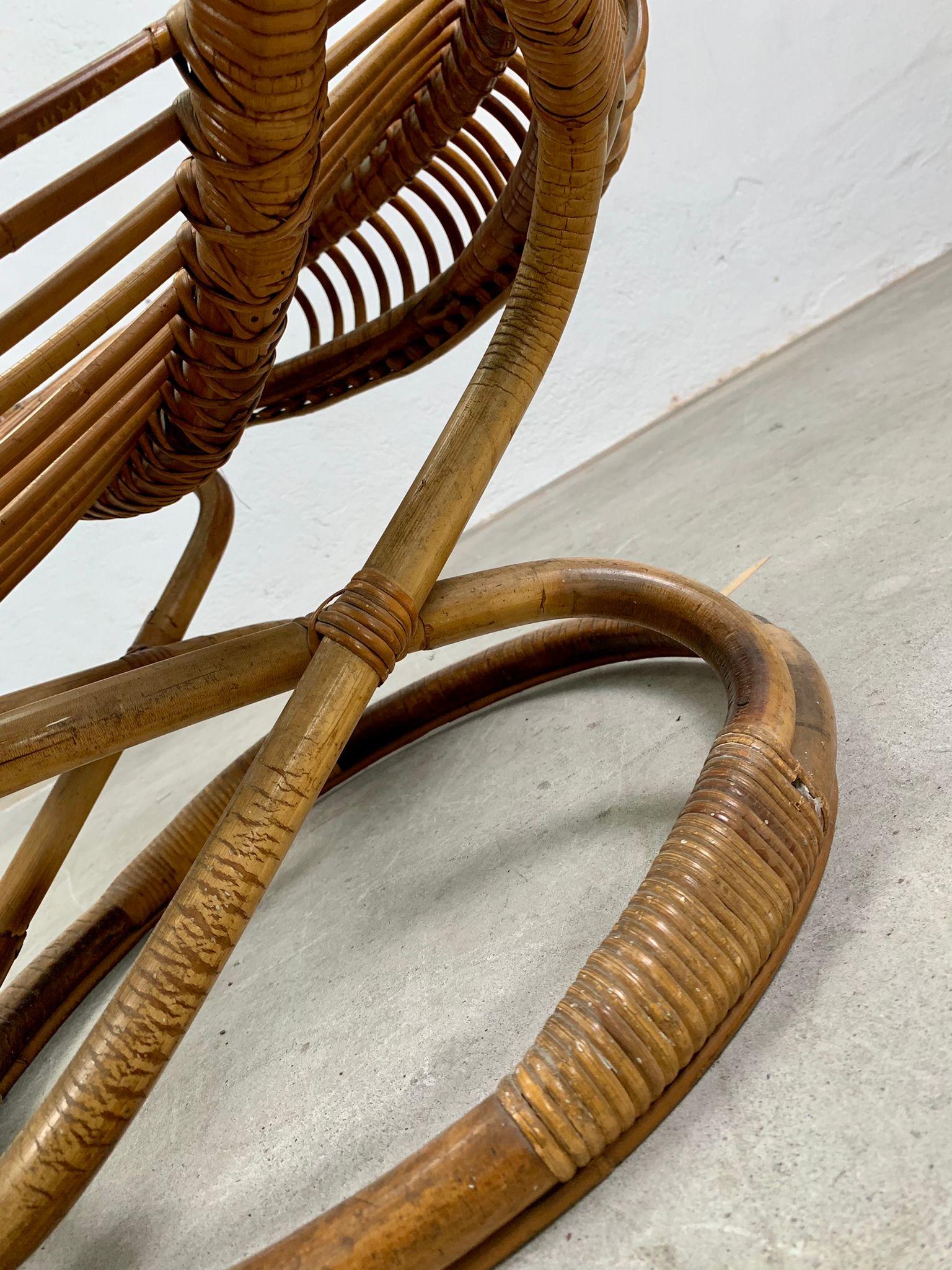 Rattan armchair mod. Tre cerchi by Tito Agnoli for Bonacina, Italy, 1960s in vendita 6