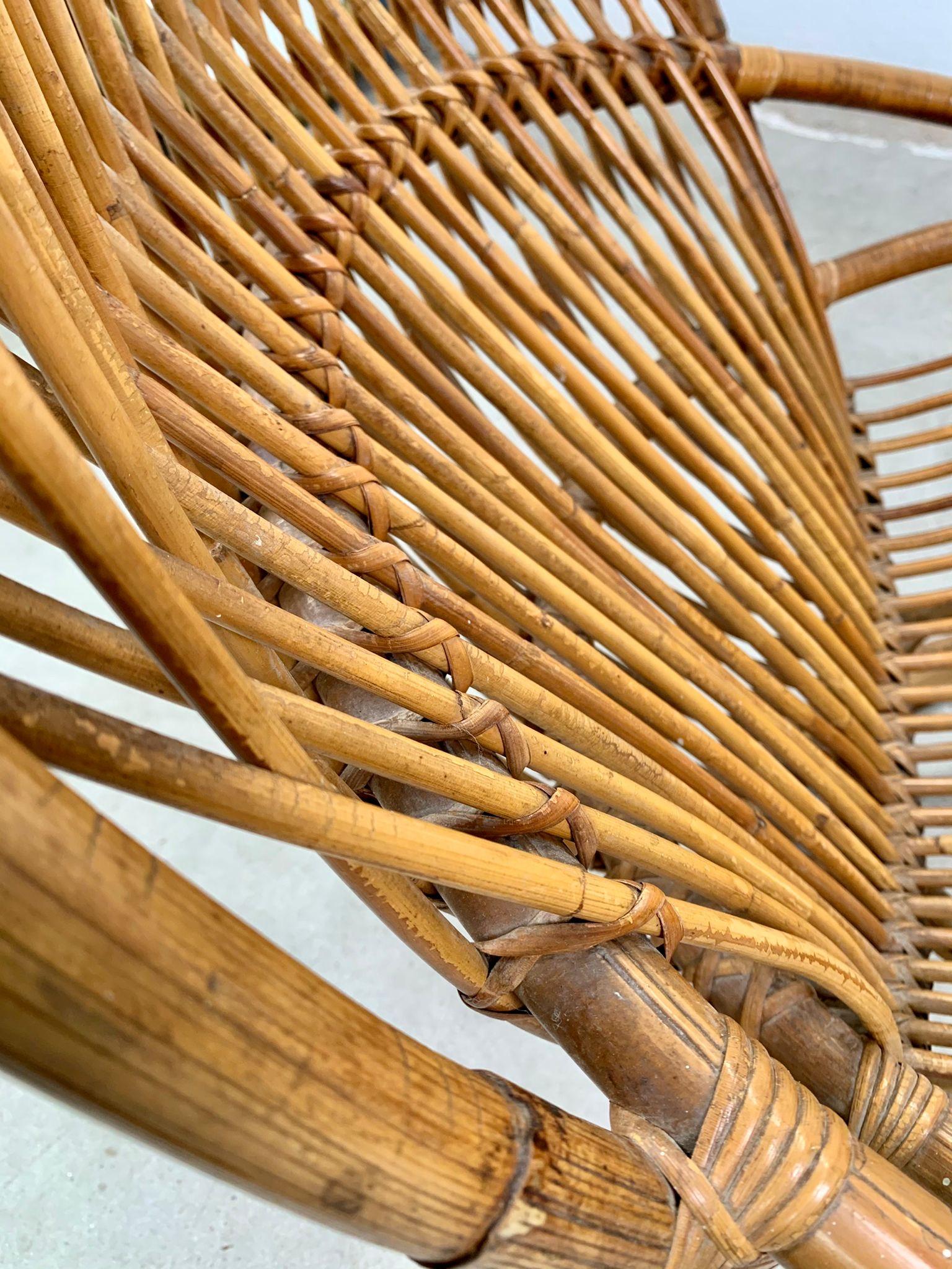 Rattan armchair mod. Tre cerchi by Tito Agnoli for Bonacina, Italy, 1960s in vendita 7