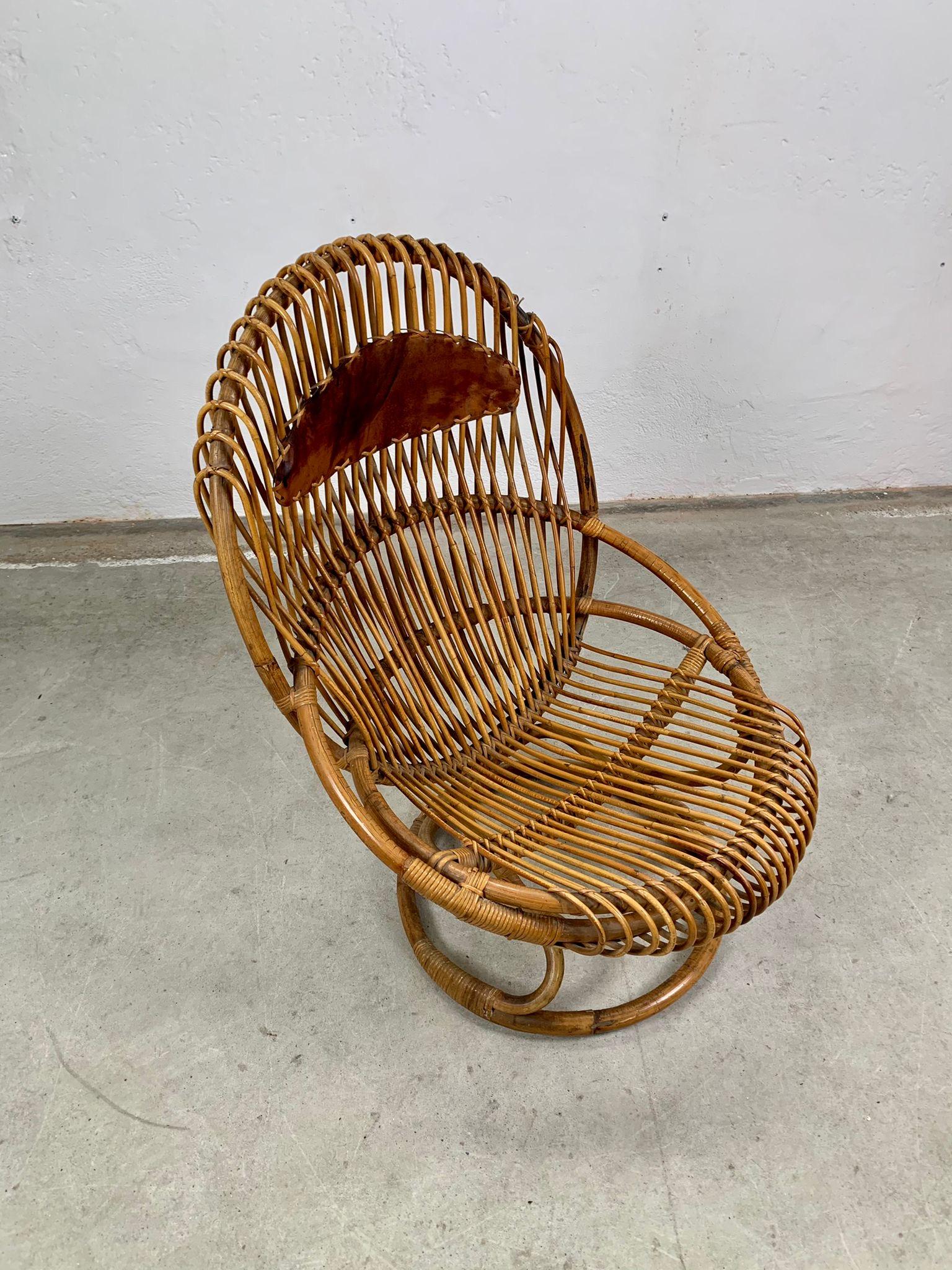 Italian Rattan armchair mod. Tre cerchi by Tito Agnoli for Bonacina, Italy, 1960s in vendita