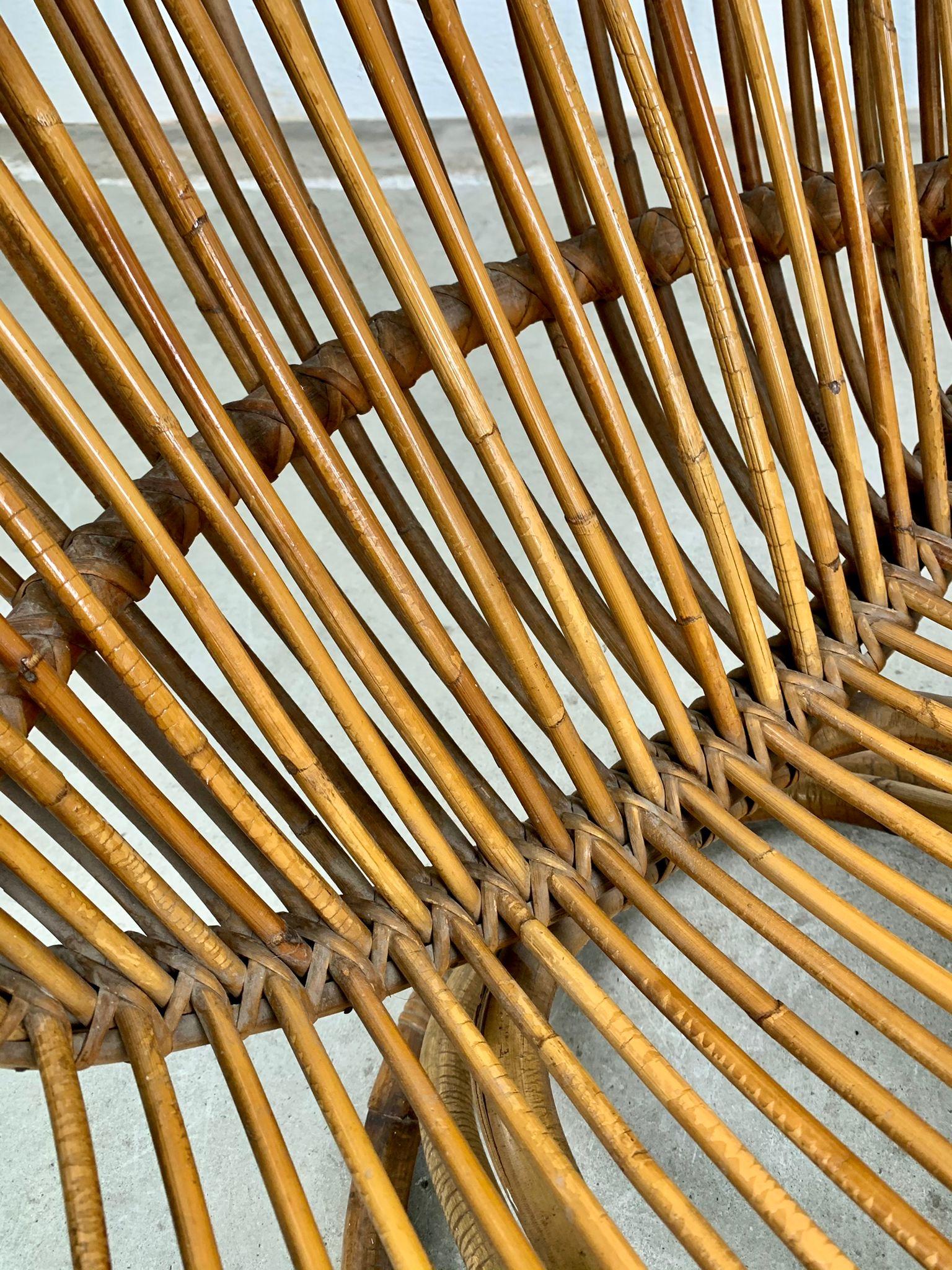Mid-20th Century Rattan armchair mod. Tre cerchi by Tito Agnoli for Bonacina, Italy, 1960s in vendita