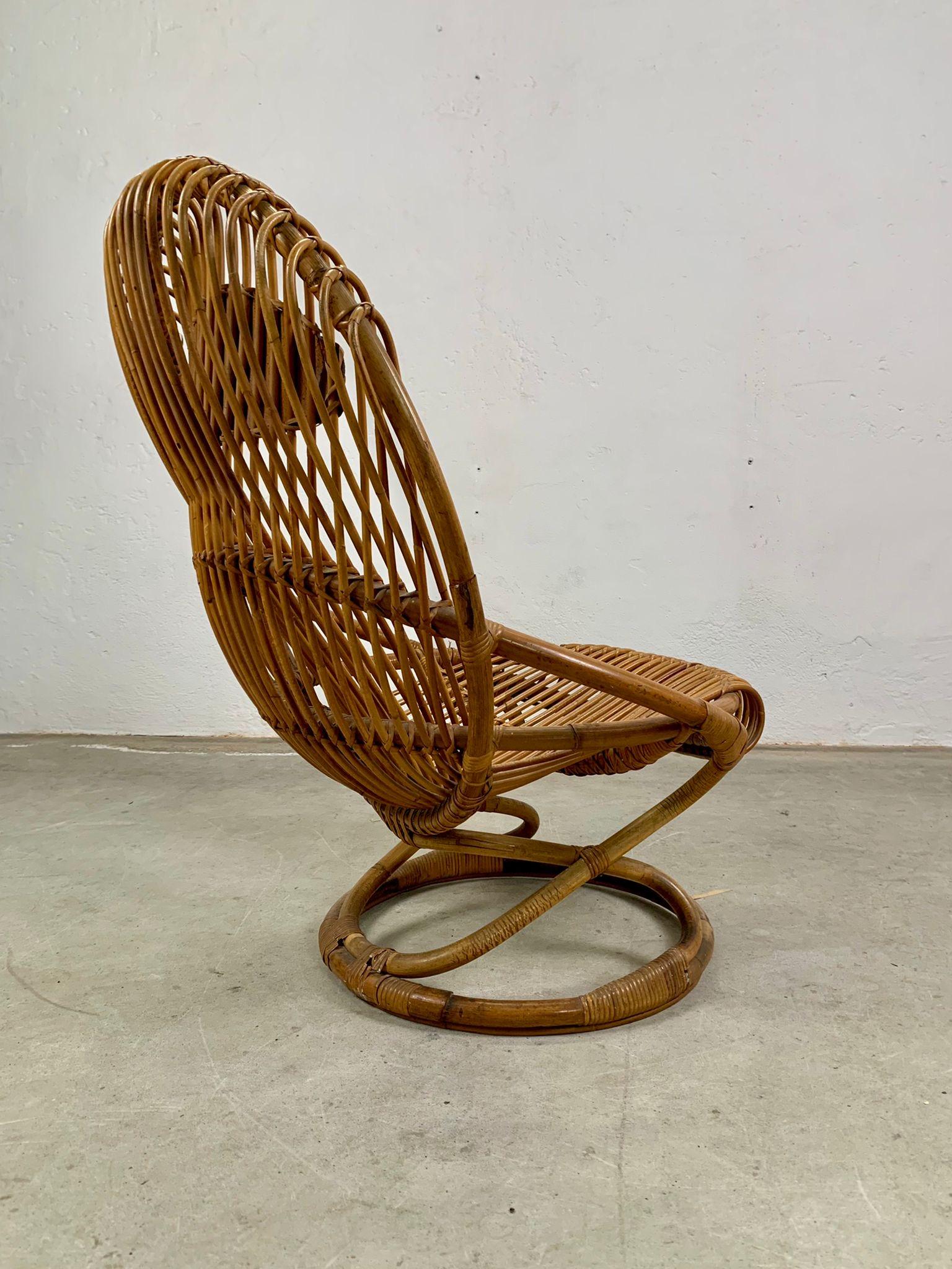 Rattan armchair mod. Tre cerchi by Tito Agnoli for Bonacina, Italy, 1960s in vendita 3