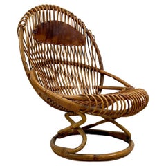 Sillón de ratán mod. Tre cerchi de Tito Agnoli para Bonacina, Italia, años 60