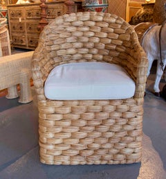 Rattan Armchair with Backrest and Cushion in White