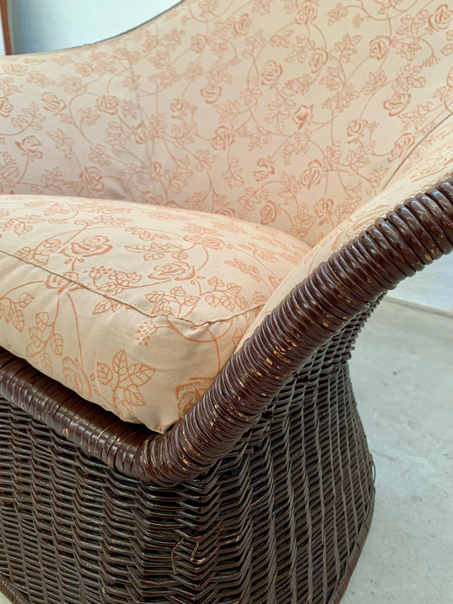 Fauteuil en rotin avec rembourrage en tissu, Italie, années 1960 en vente 4