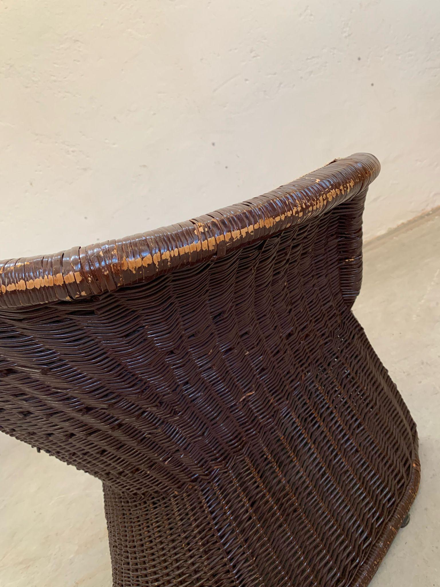 Fauteuil en rotin avec rembourrage en tissu, Italie, années 1960 en vente 6