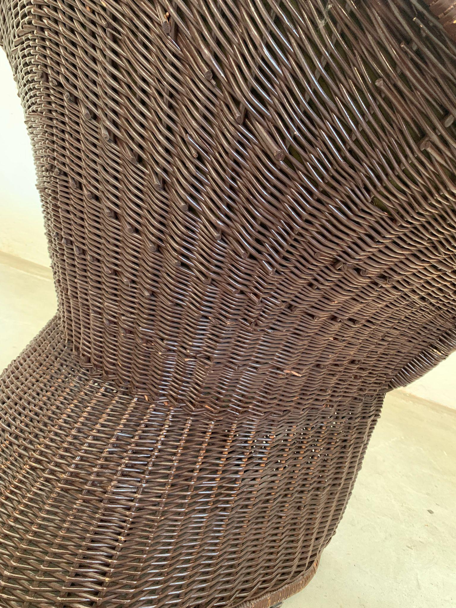 Fauteuil en rotin avec rembourrage en tissu, Italie, années 1960 en vente 7