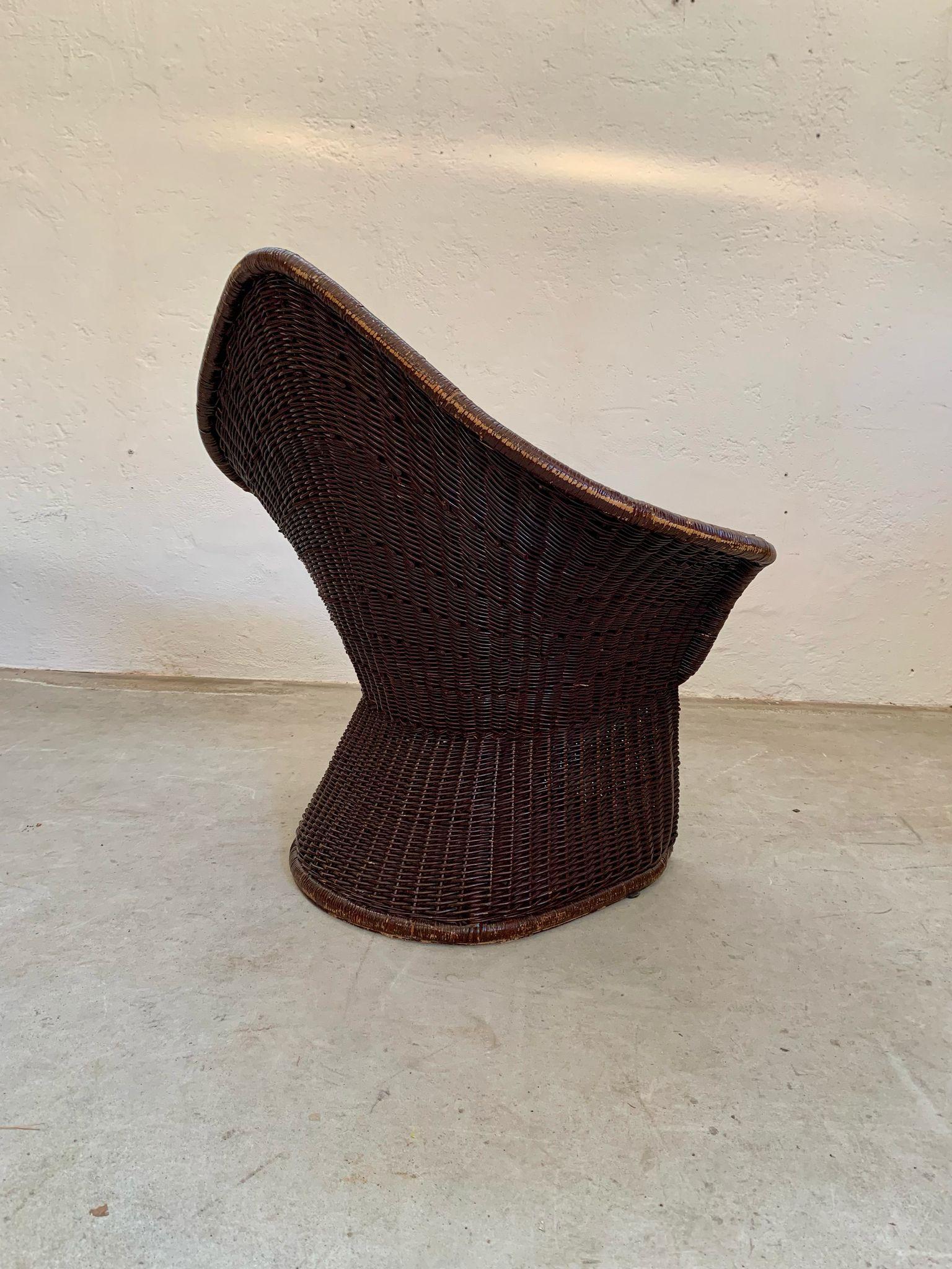 Fauteuil en rotin avec rembourrage en tissu, Italie, années 1960 Bon état - En vente à Milano, IT