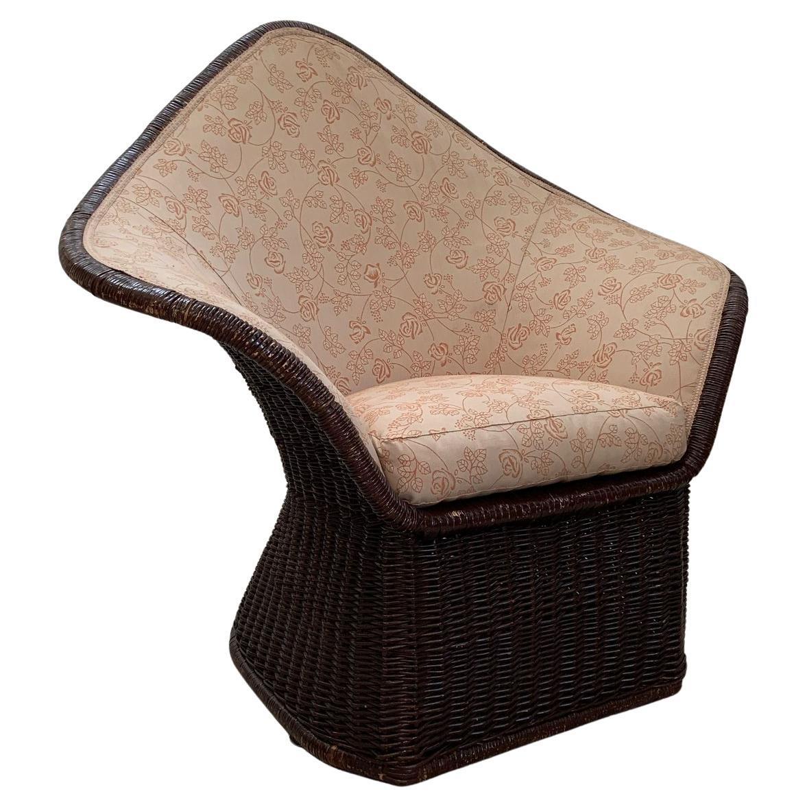Rattan armchair with fabric padding, italy, 1960s