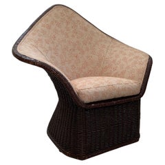 Rattan armchair with fabric padding, italy, 1960s