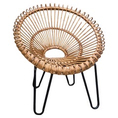 Vintage Rattan armchair with metal base attributed to Franco Albini circa 