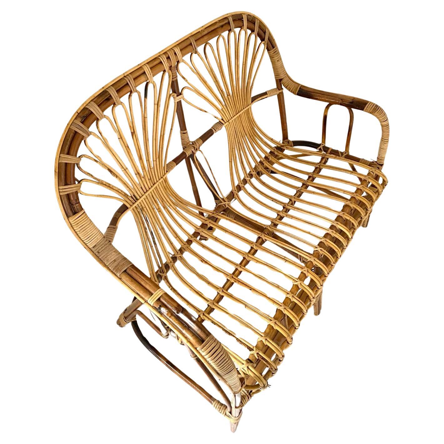 Mid-20th Century Rattan Armchairs and Sofa Garden Set attributed to Franco Albini,  Italy 1960 For Sale
