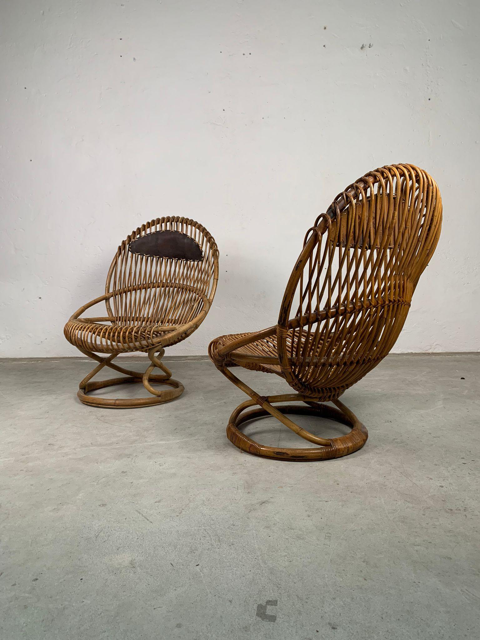 Rattan armchairs model Tre cerchi by Tito Agnoli for Bonacina, Italy, 1960s For Sale 6