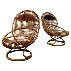 Sillones de ratán modelo Tre cerchi de Tito Agnoli para Bonacina, Italia, años 60