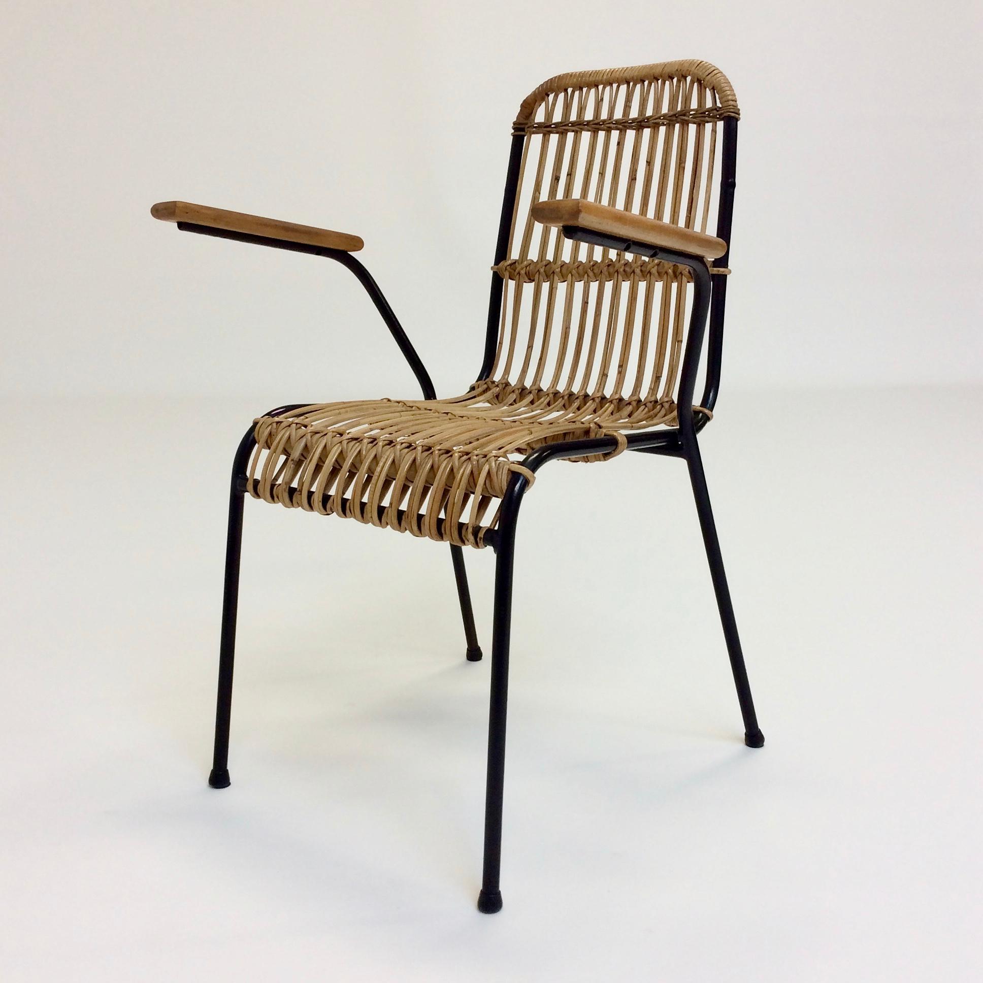 Rattan Armchairs, Set of Four, circa 1950, France 4